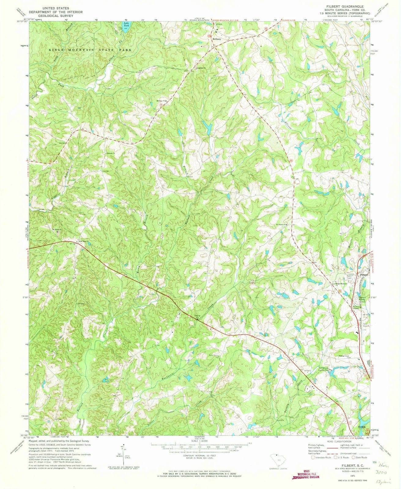 1971 Filbert, SC - South Carolina - USGS Topographic Map