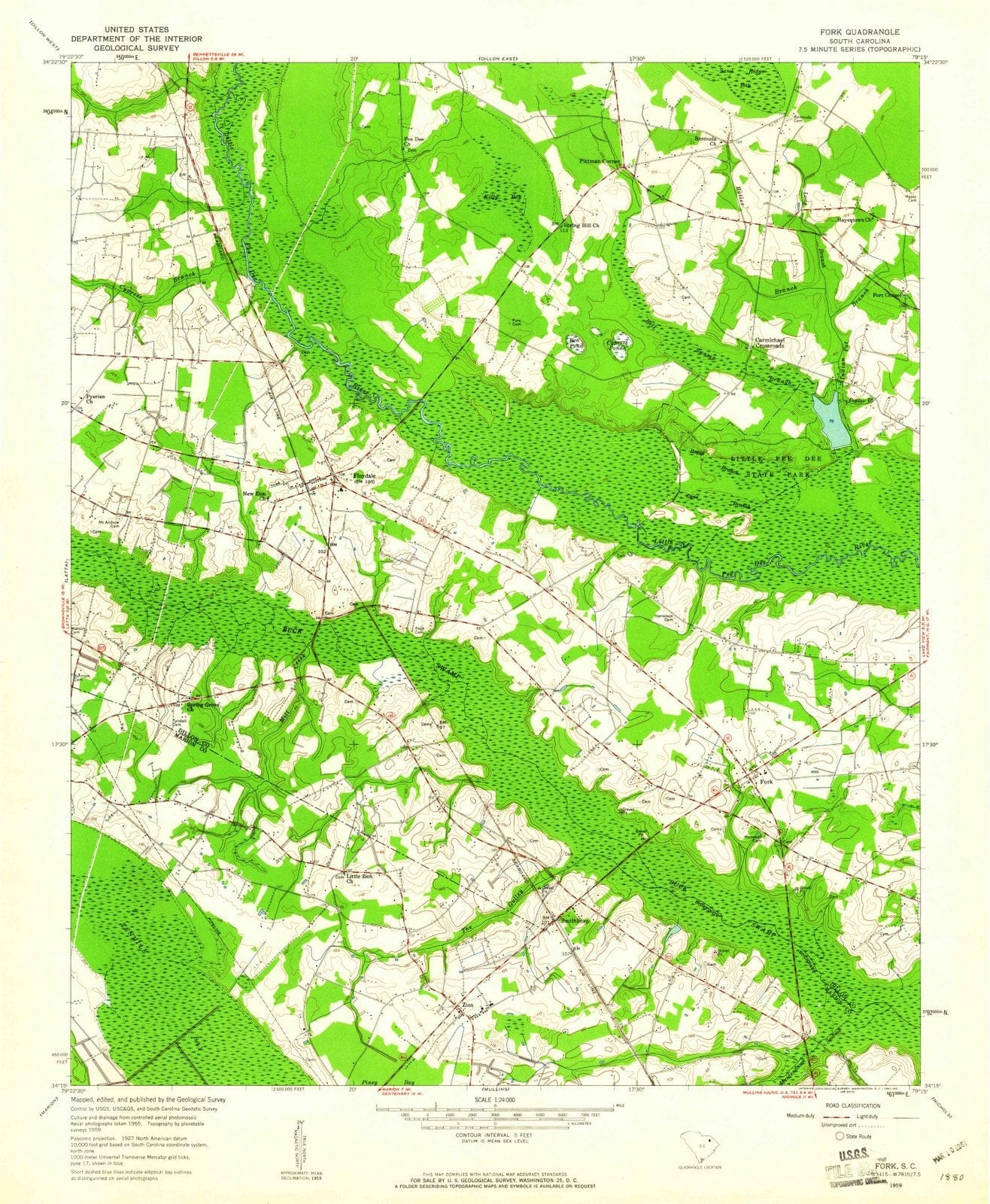 1959 Fork, SC - South Carolina - USGS Topographic Map