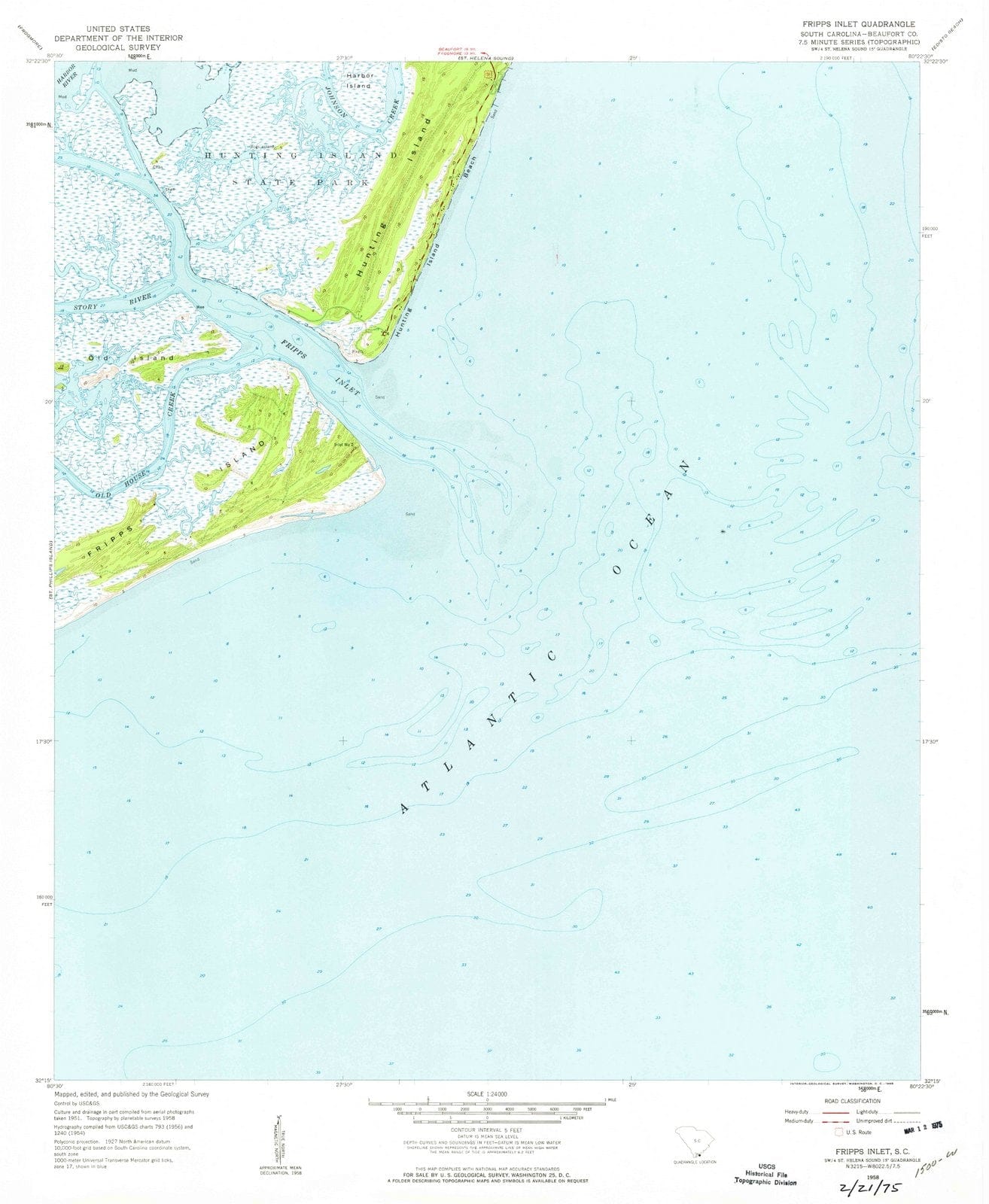 1958 Fripps Inlet, SC - South Carolina - USGS Topographic Map
