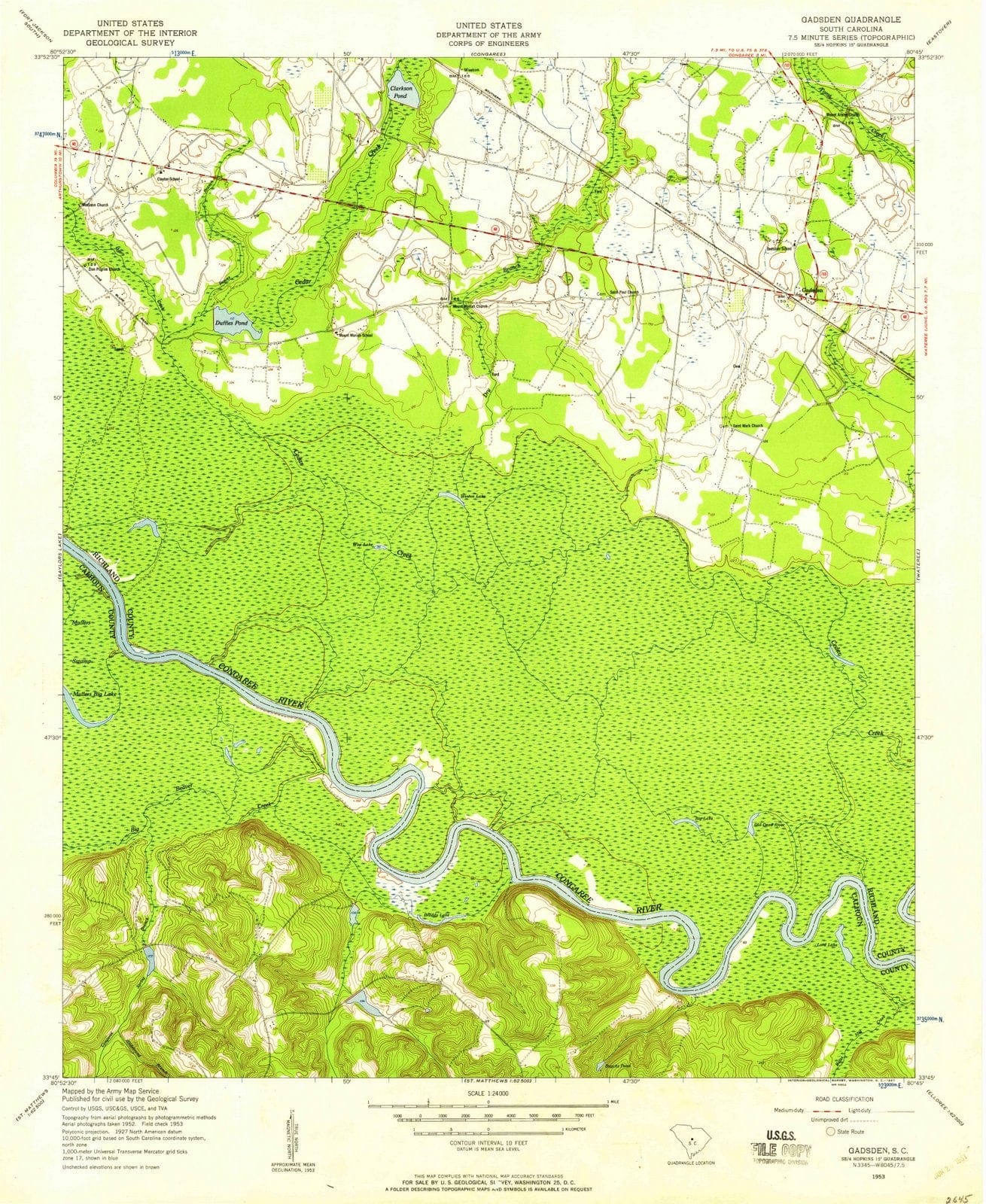1953 Gadsden, SC - South Carolina - USGS Topographic Map