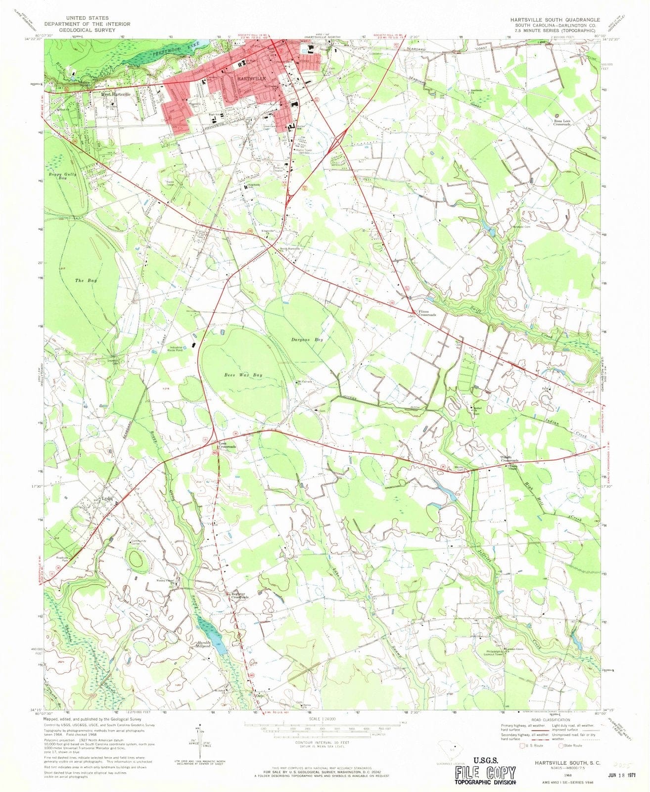 1968 Hartsville South, SC - South Carolina - USGS Topographic Map
