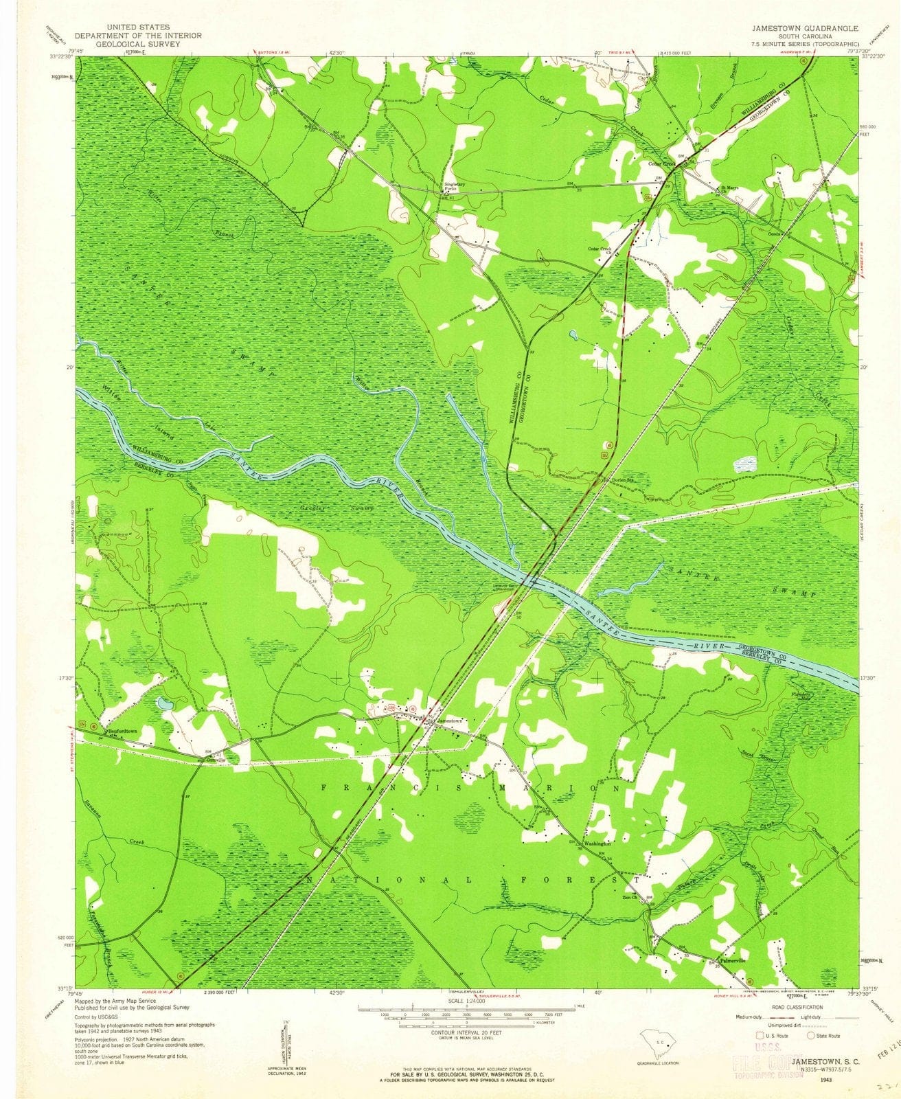 1943 Jamestown, SC - South Carolina - USGS Topographic Map