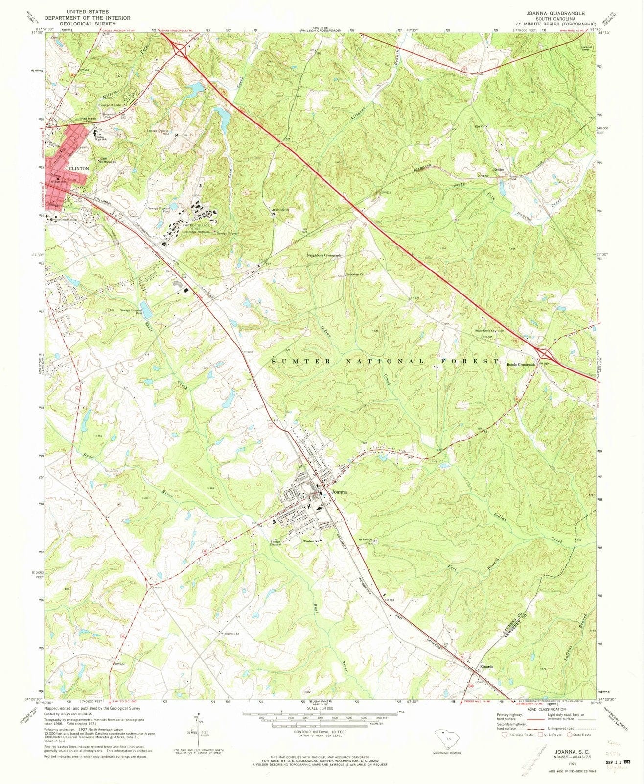 1971 Joanna, SC - South Carolina - USGS Topographic Map