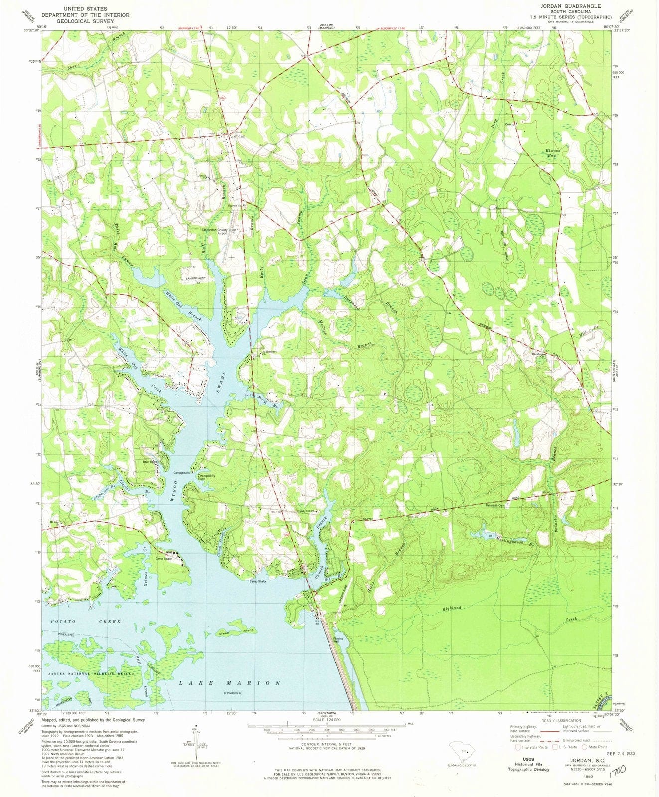 1980 Jordan, SC - South Carolina - USGS Topographic Map