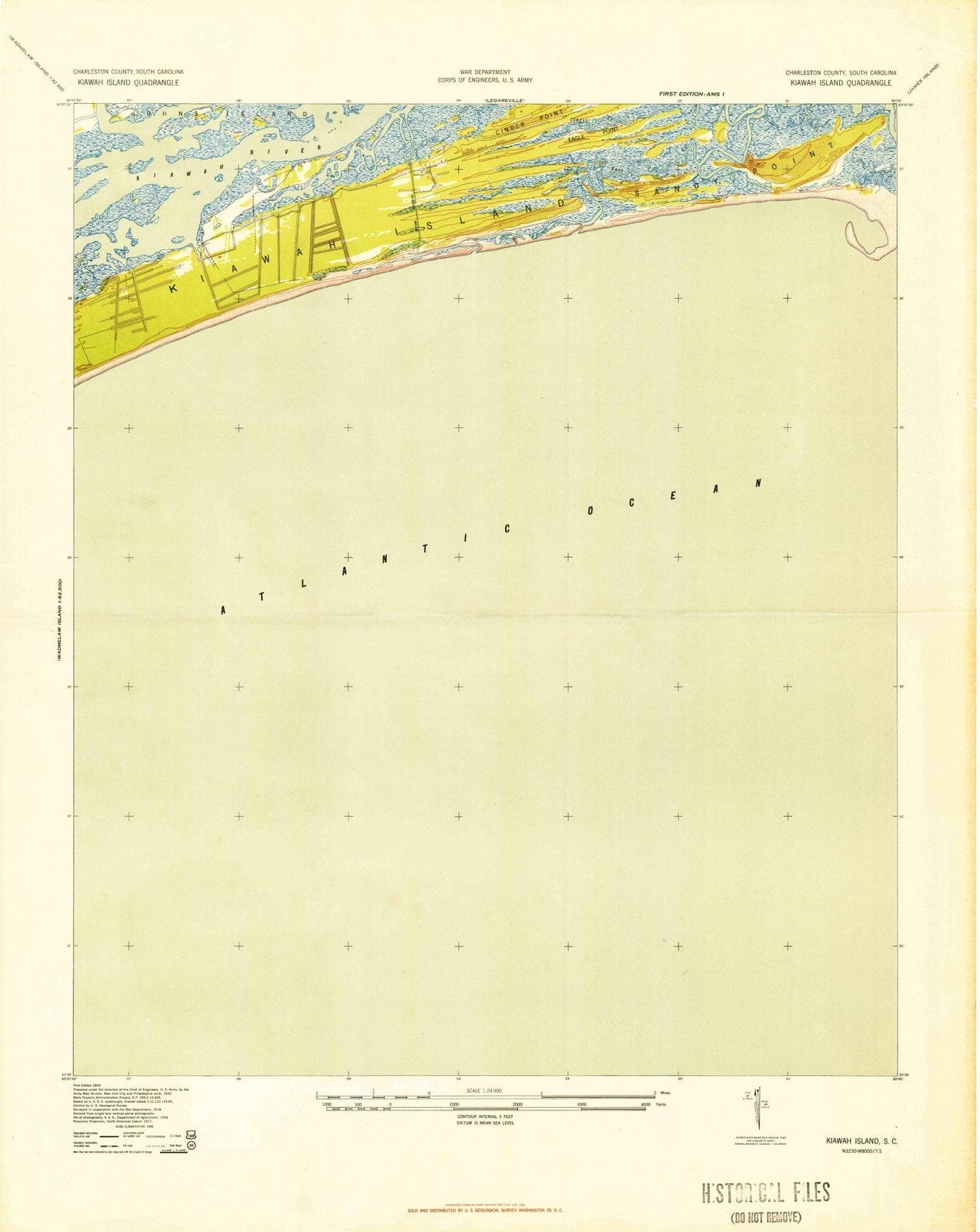 1943 Kiawah Island, SC - South Carolina - USGS Topographic Map