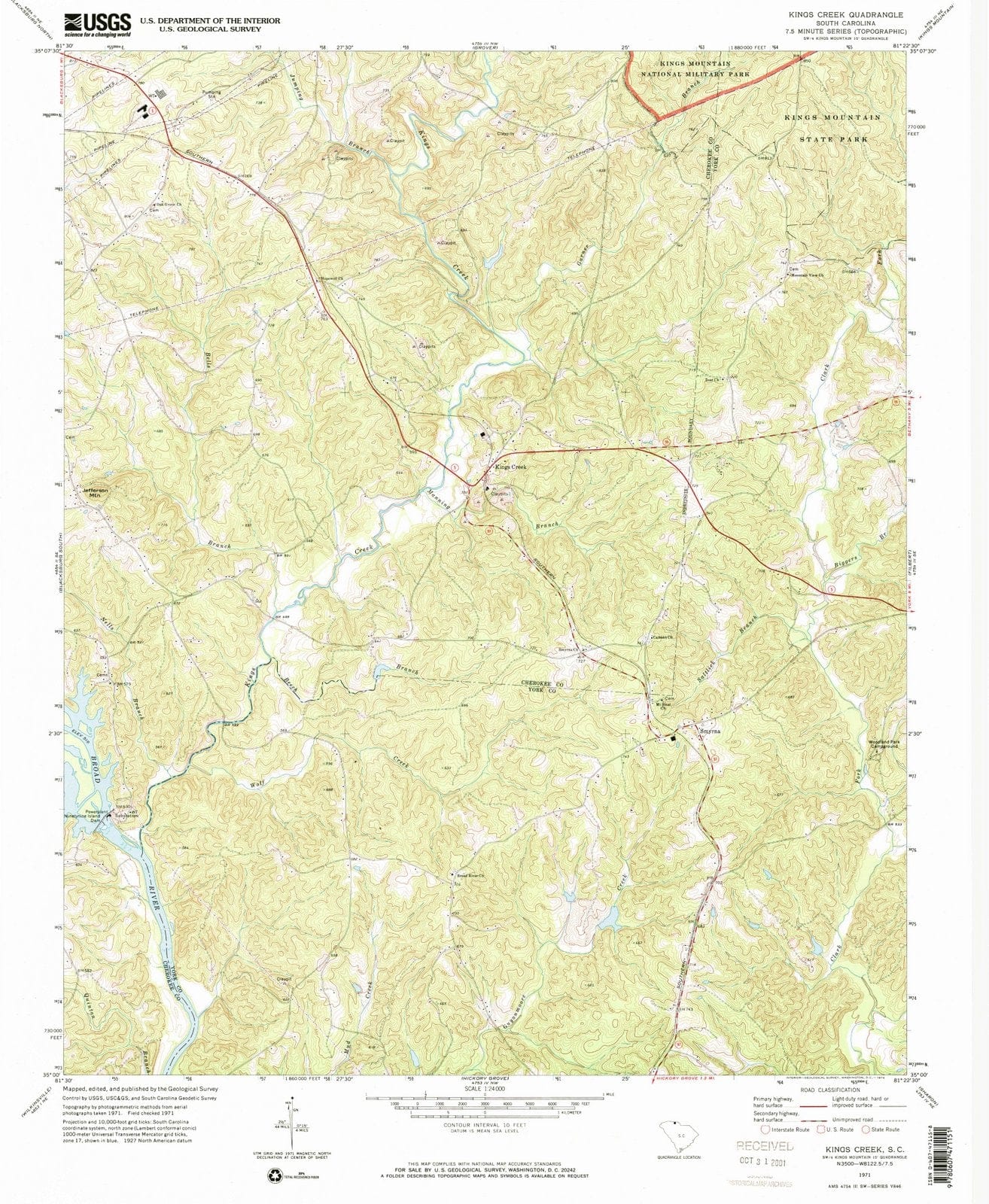 1971 Kings Creek, SC - South Carolina - USGS Topographic Map