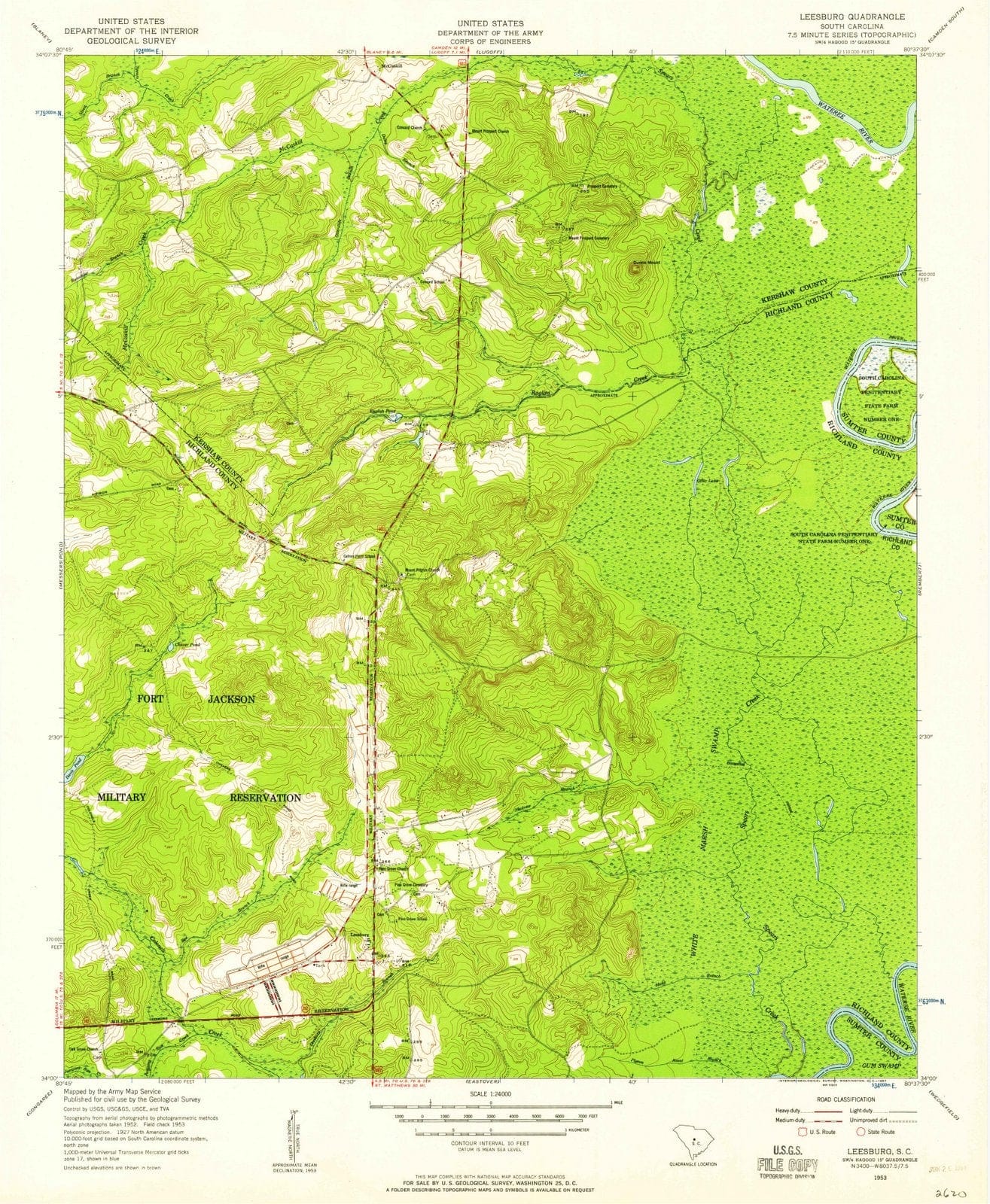 1953 Leesburg, SC - South Carolina - USGS Topographic Map