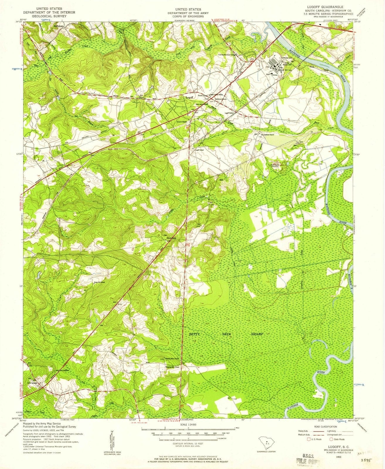 1953 Lugoff, SC - South Carolina - USGS Topographic Map