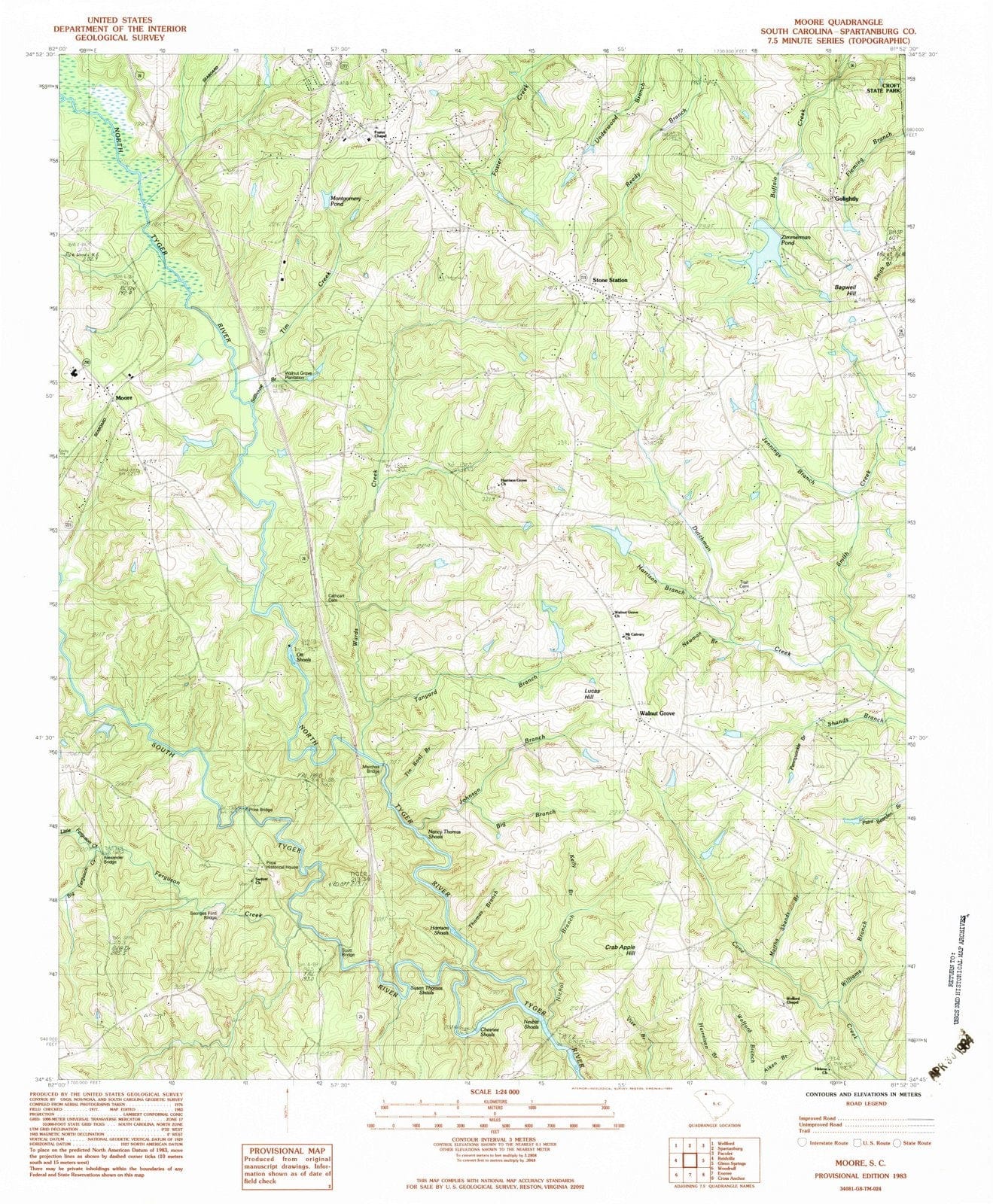 1983 Moore, SC - South Carolina - USGS Topographic Map