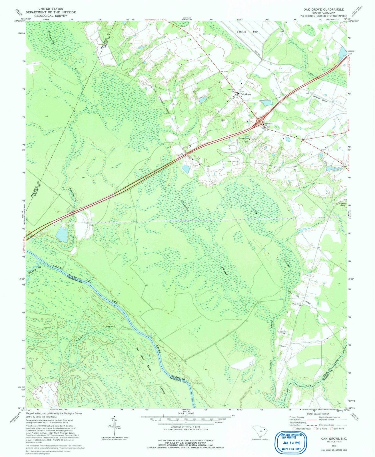 1972 Oak Grove, SC - South Carolina - USGS Topographic Map