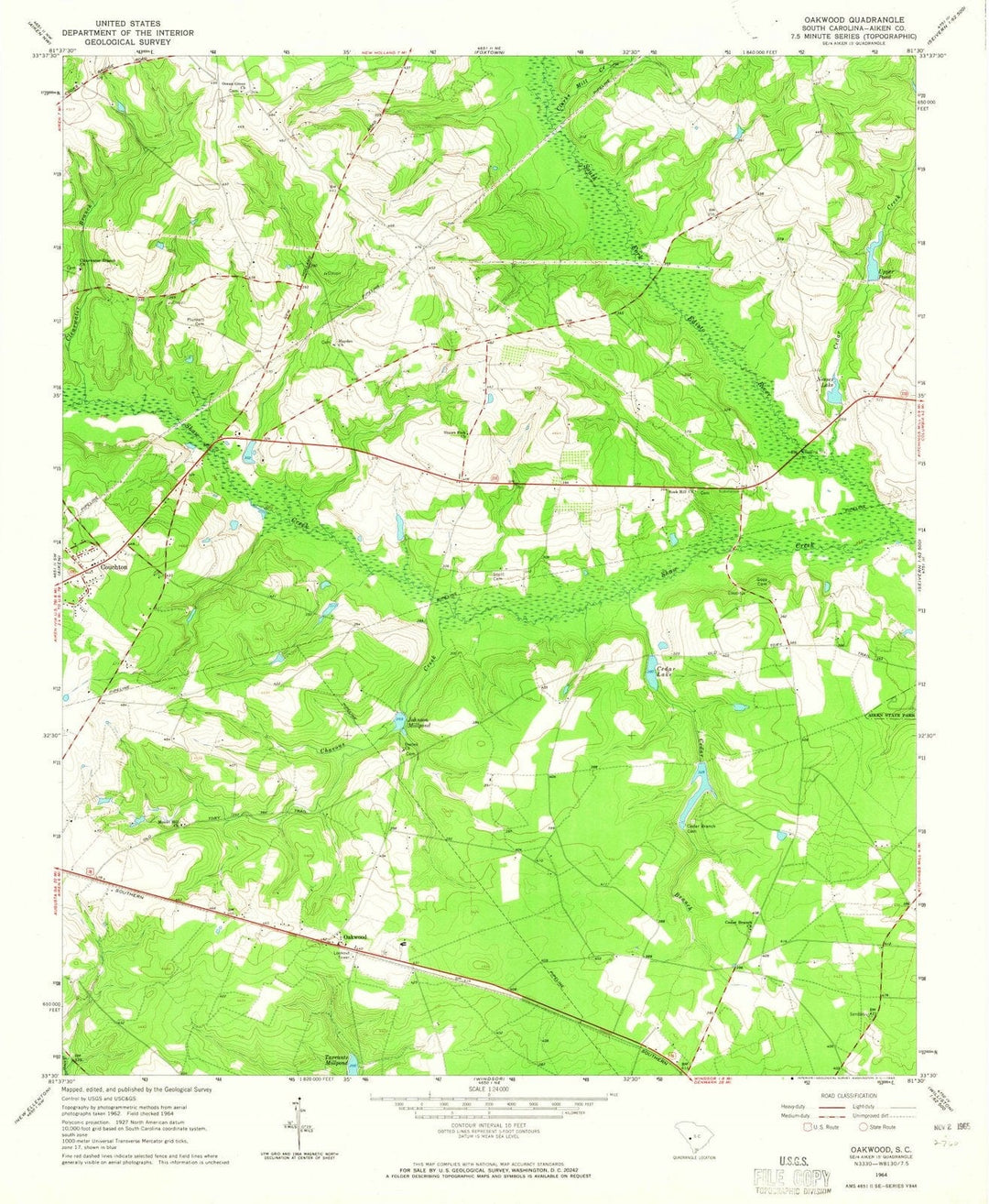 1964 Oakwood, SC - South Carolina - USGS Topographic Map
