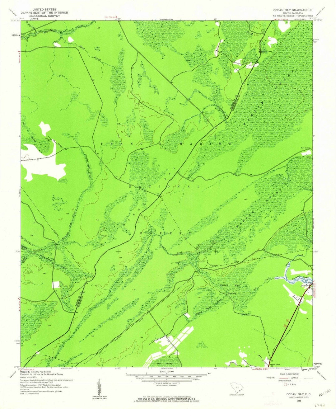 1943 Ocean Bay, SC - South Carolina - USGS Topographic Map