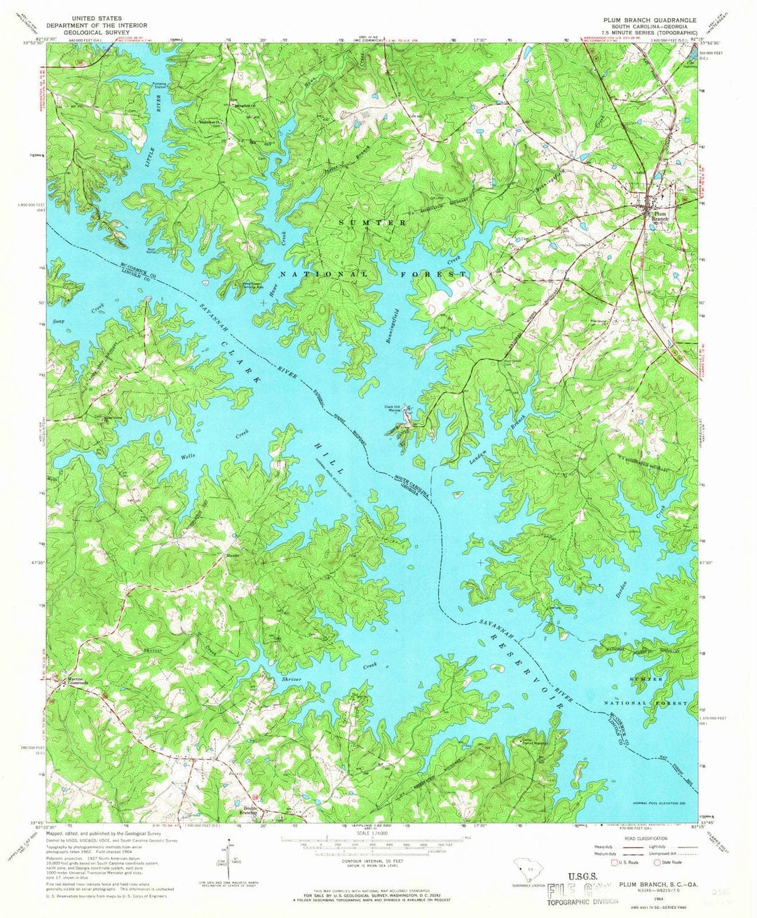 1964 Plum Branch, SC - South Carolina - USGS Topographic Map