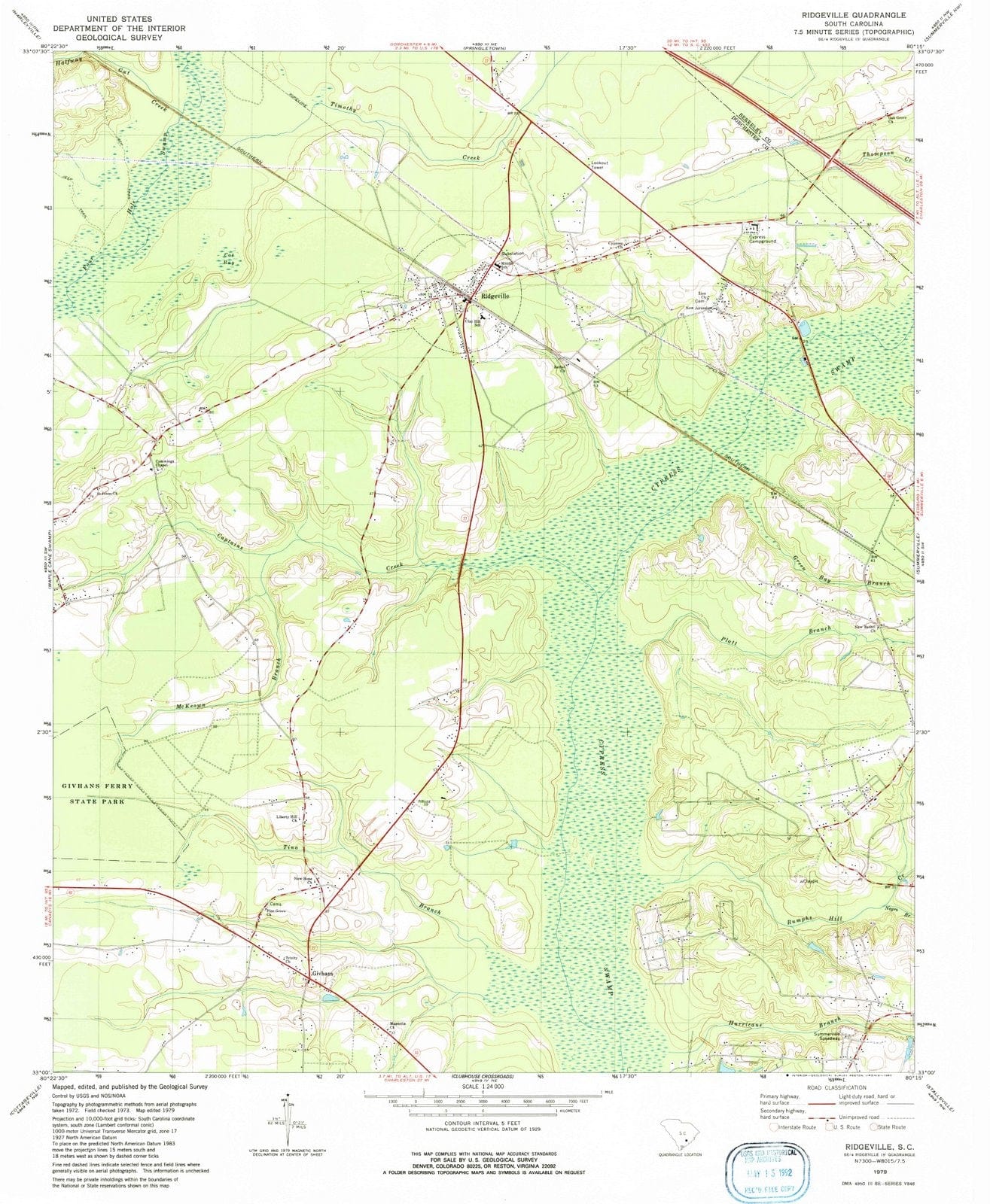 1979 Ridgeville, SC - South Carolina - USGS Topographic Map