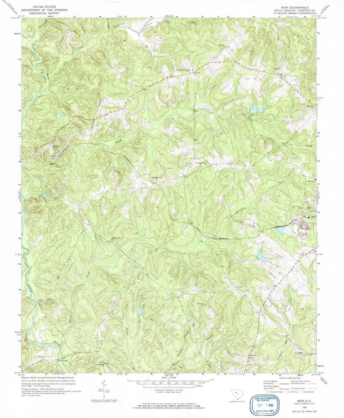 1969 Rion, SC - South Carolina - USGS Topographic Map