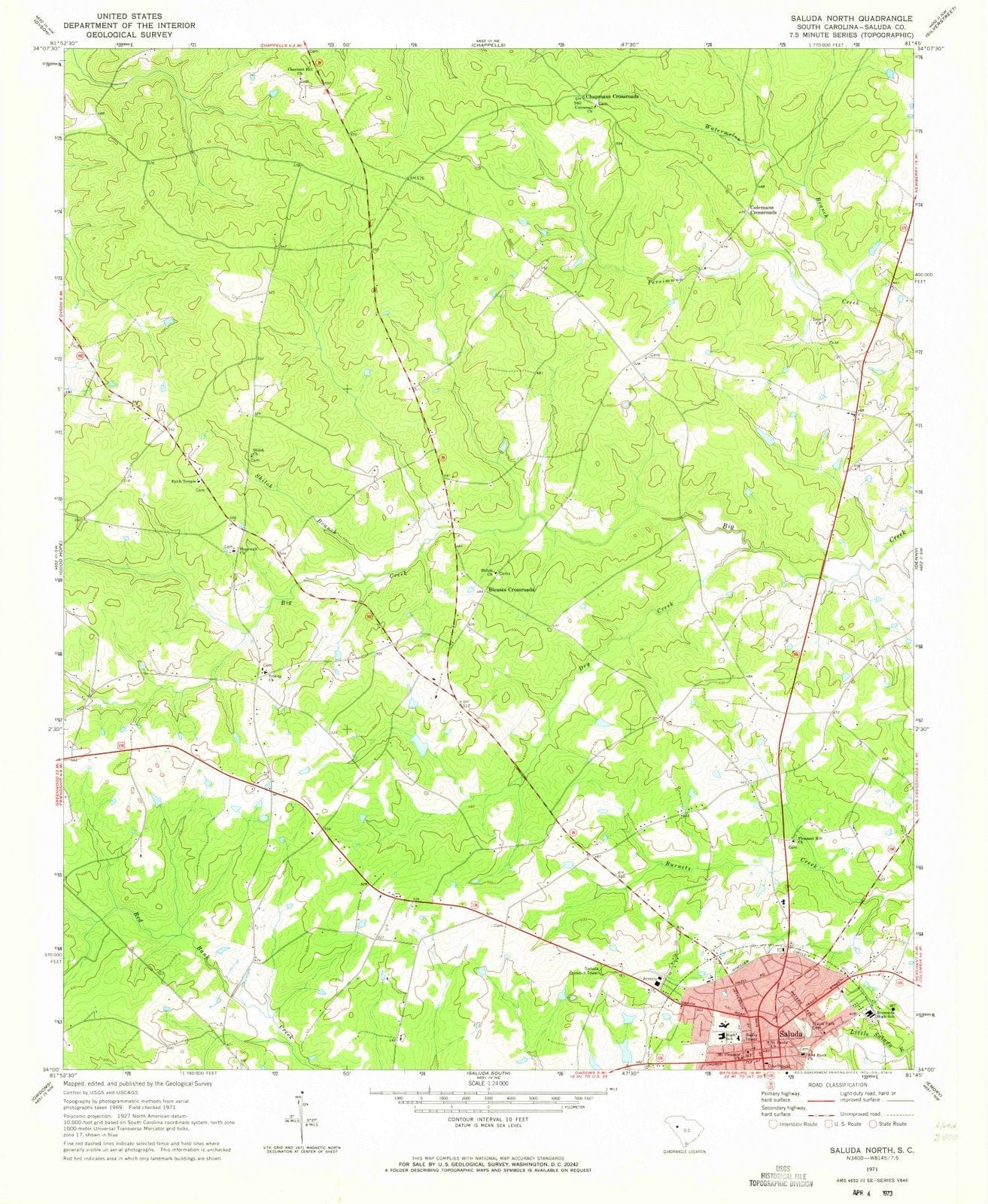1971 Saluda North, SC - South Carolina - USGS Topographic Map