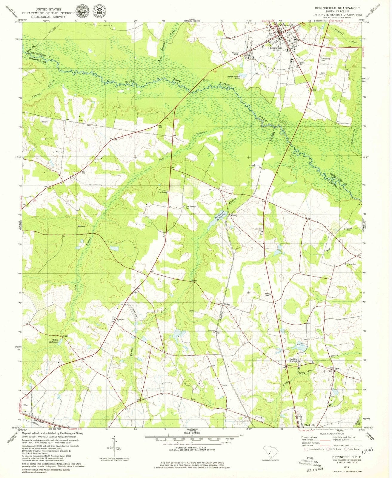 1979 Springfield, SC - South Carolina - USGS Topographic Map
