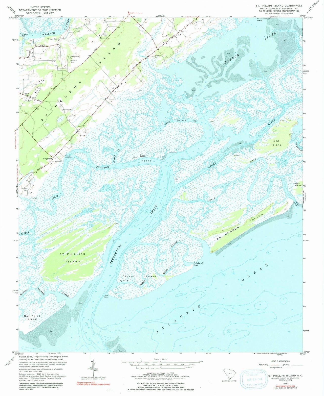 1956 St. Phillips Island, SC - South Carolina - USGS Topographic Map