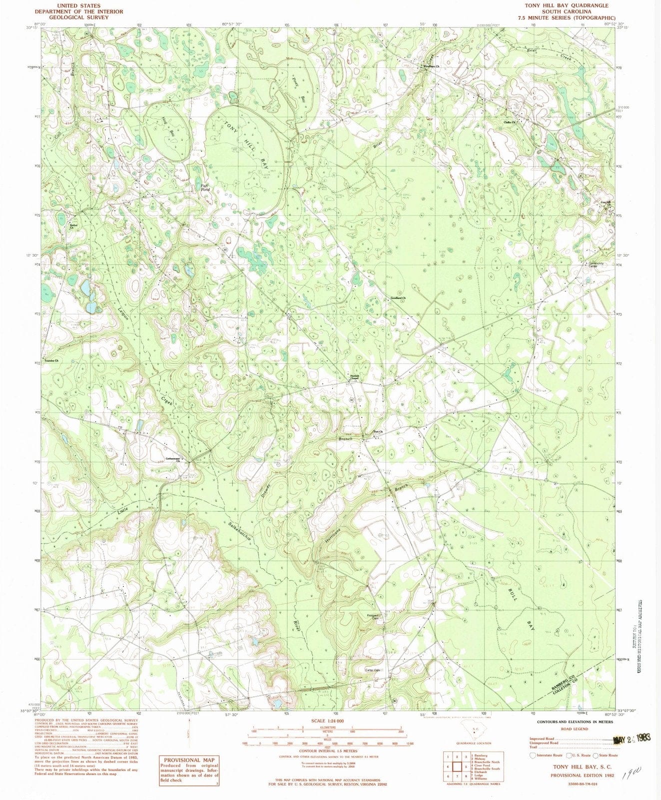 1982 Tony Hill Bay, SC - South Carolina - USGS Topographic Map