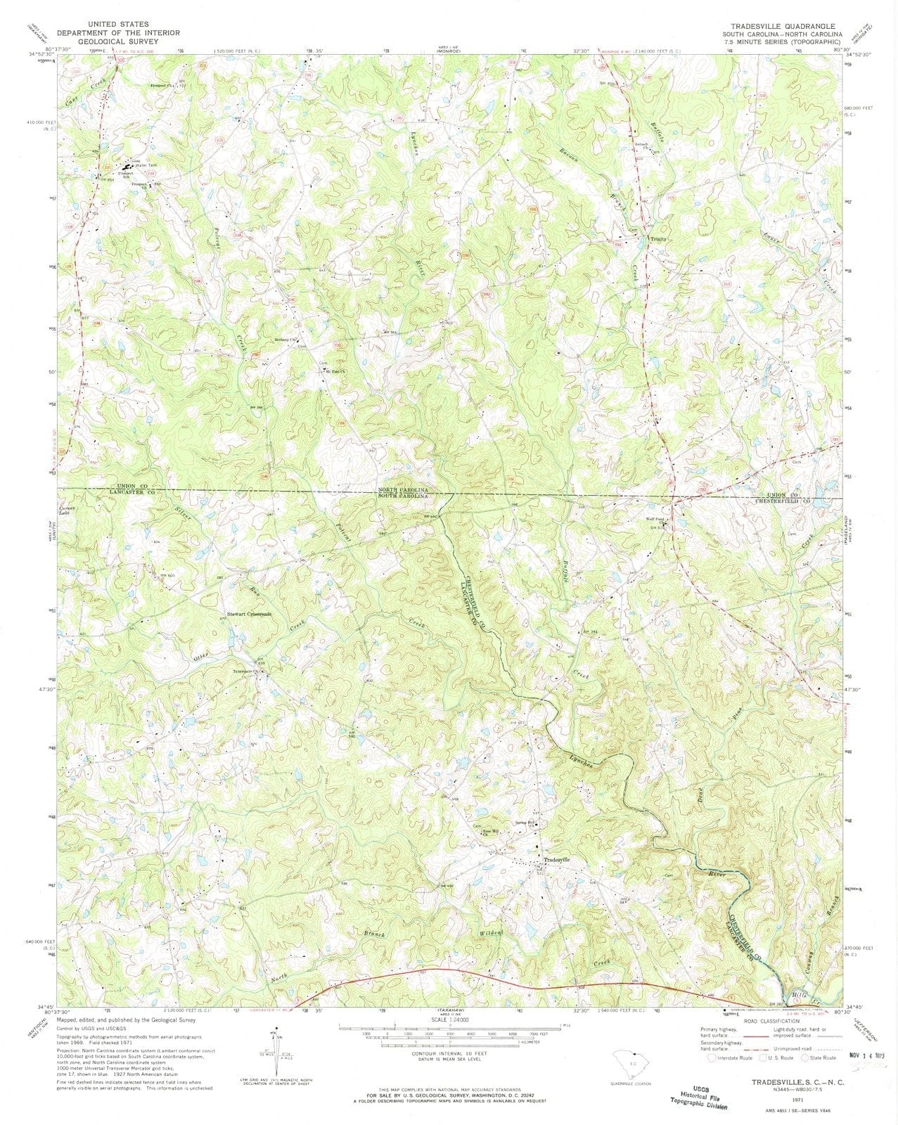 1971 Tradesville, SC - South Carolina - USGS Topographic Map