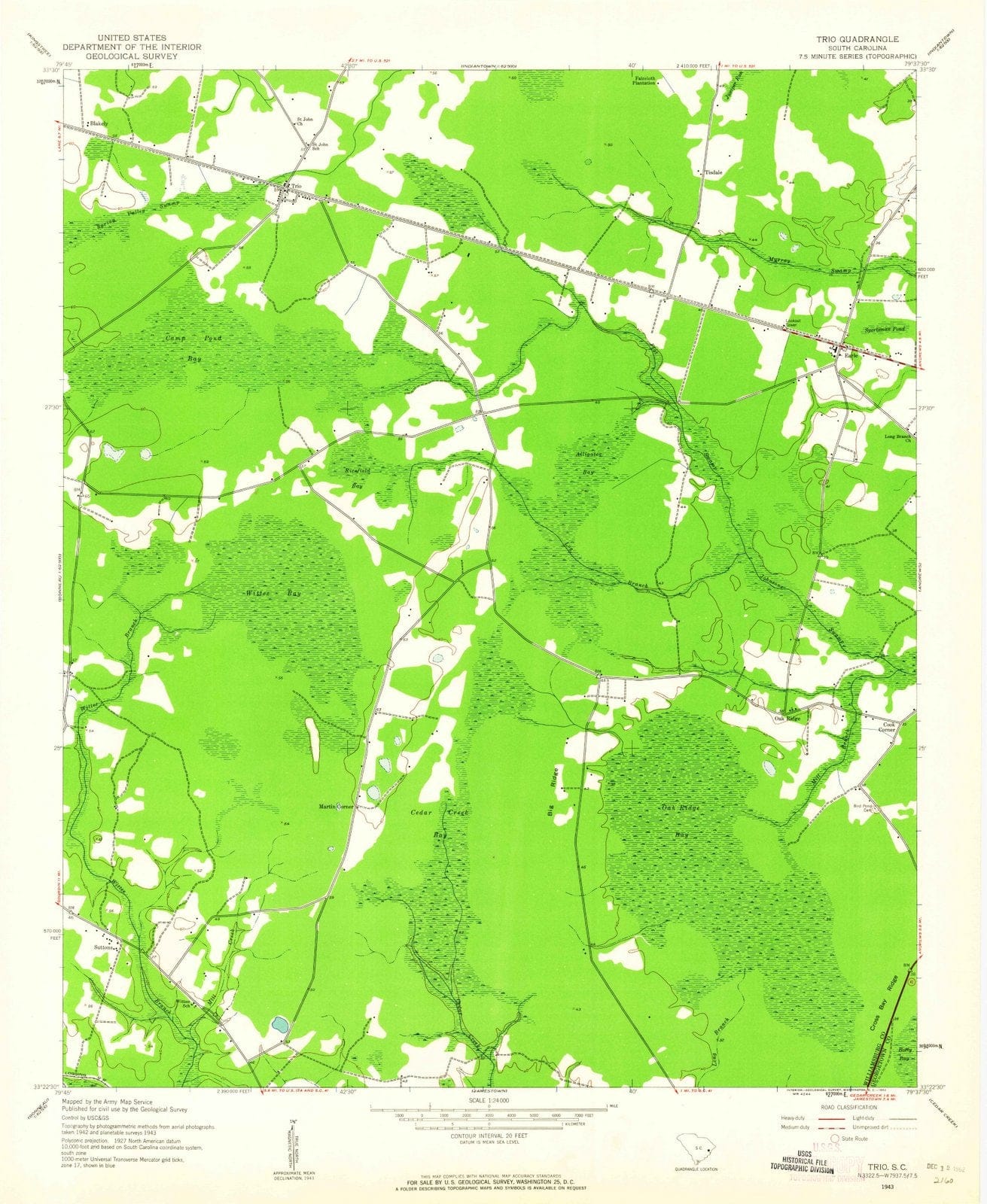 1943 Trio, SC - South Carolina - USGS Topographic Map