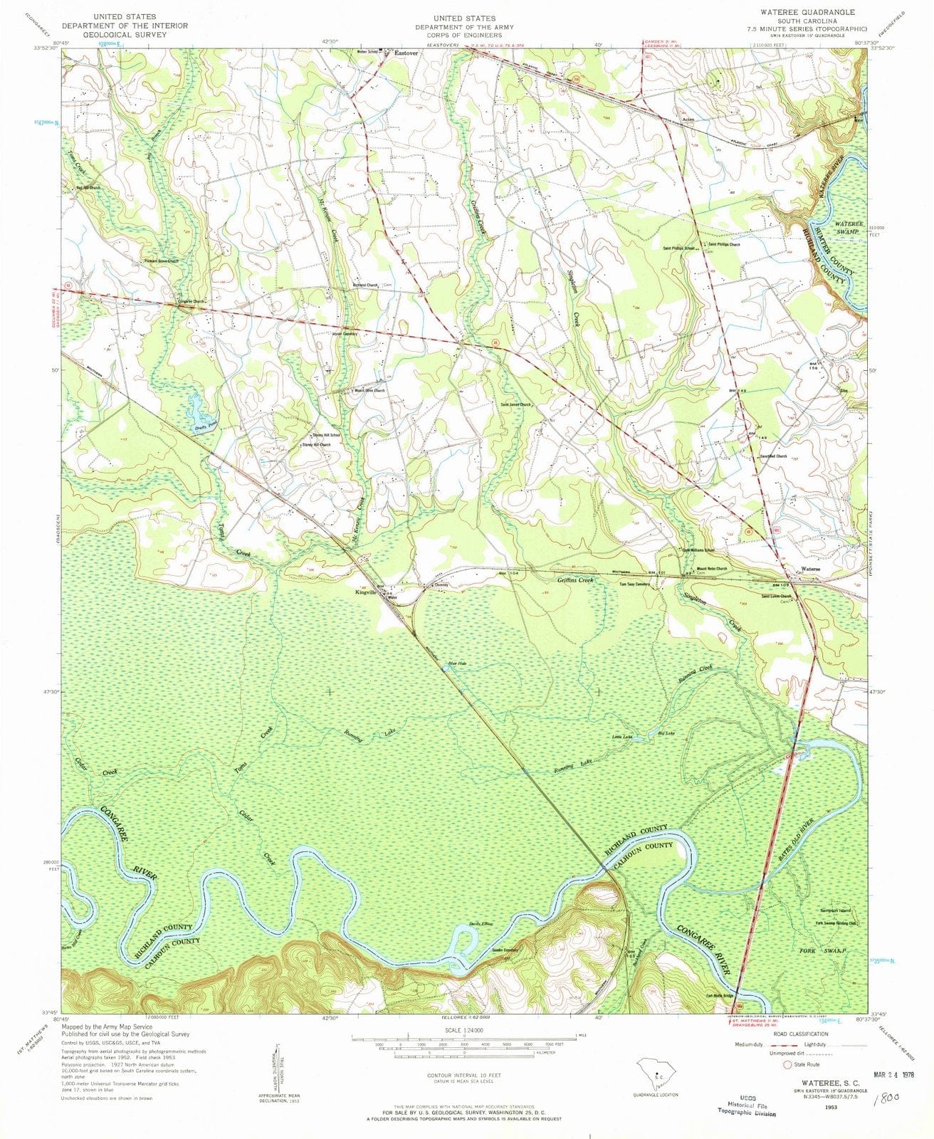 1953 Wateree, SC - South Carolina - USGS Topographic Map