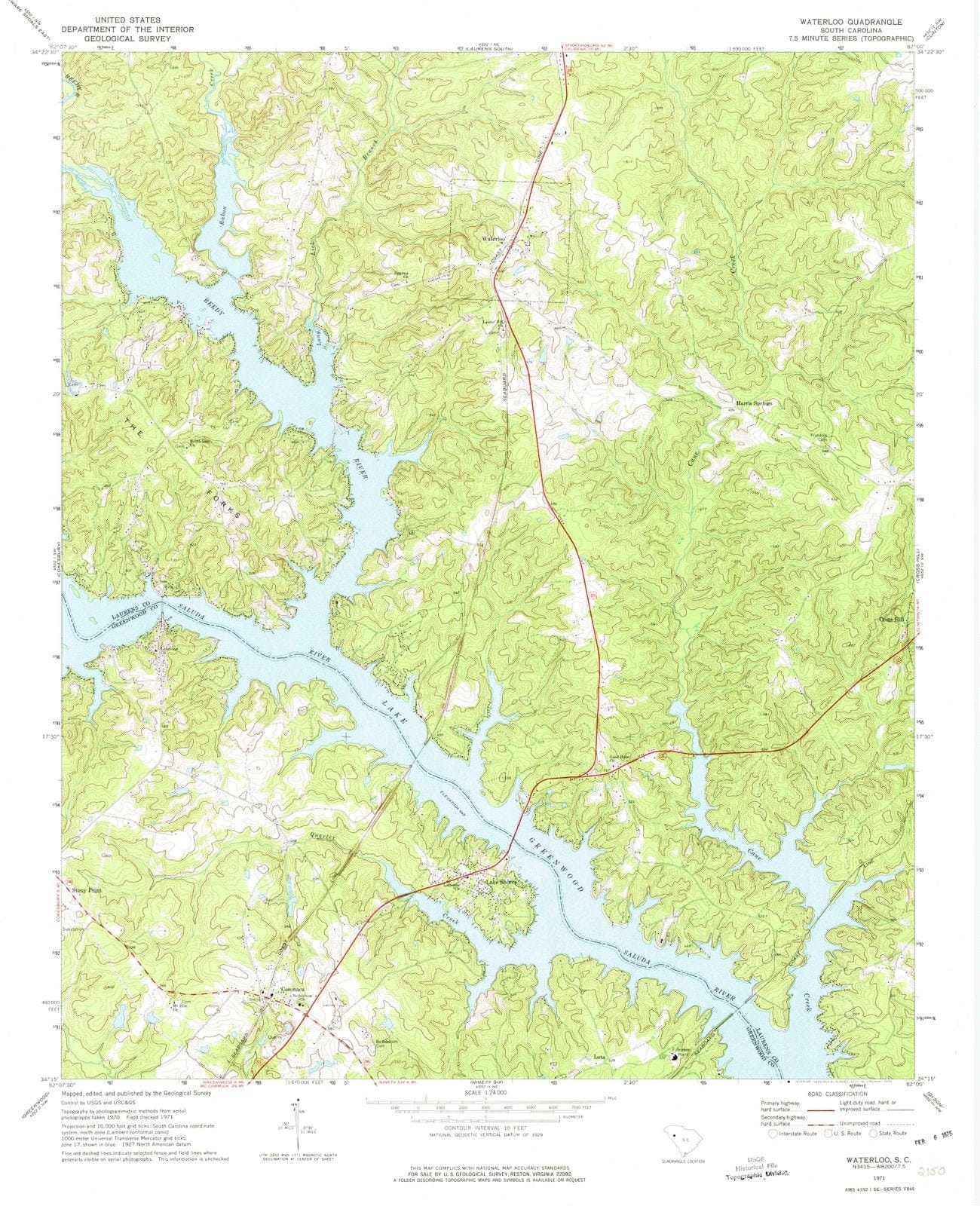 1971 Waterloo, SC - South Carolina - USGS Topographic Map