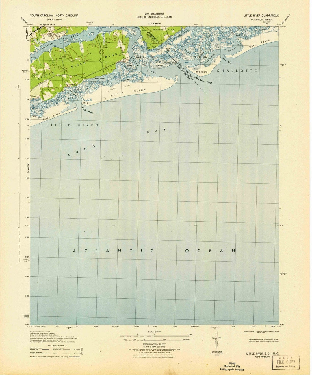 1943 Little River, SC - South Carolina - USGS Topographic Map
