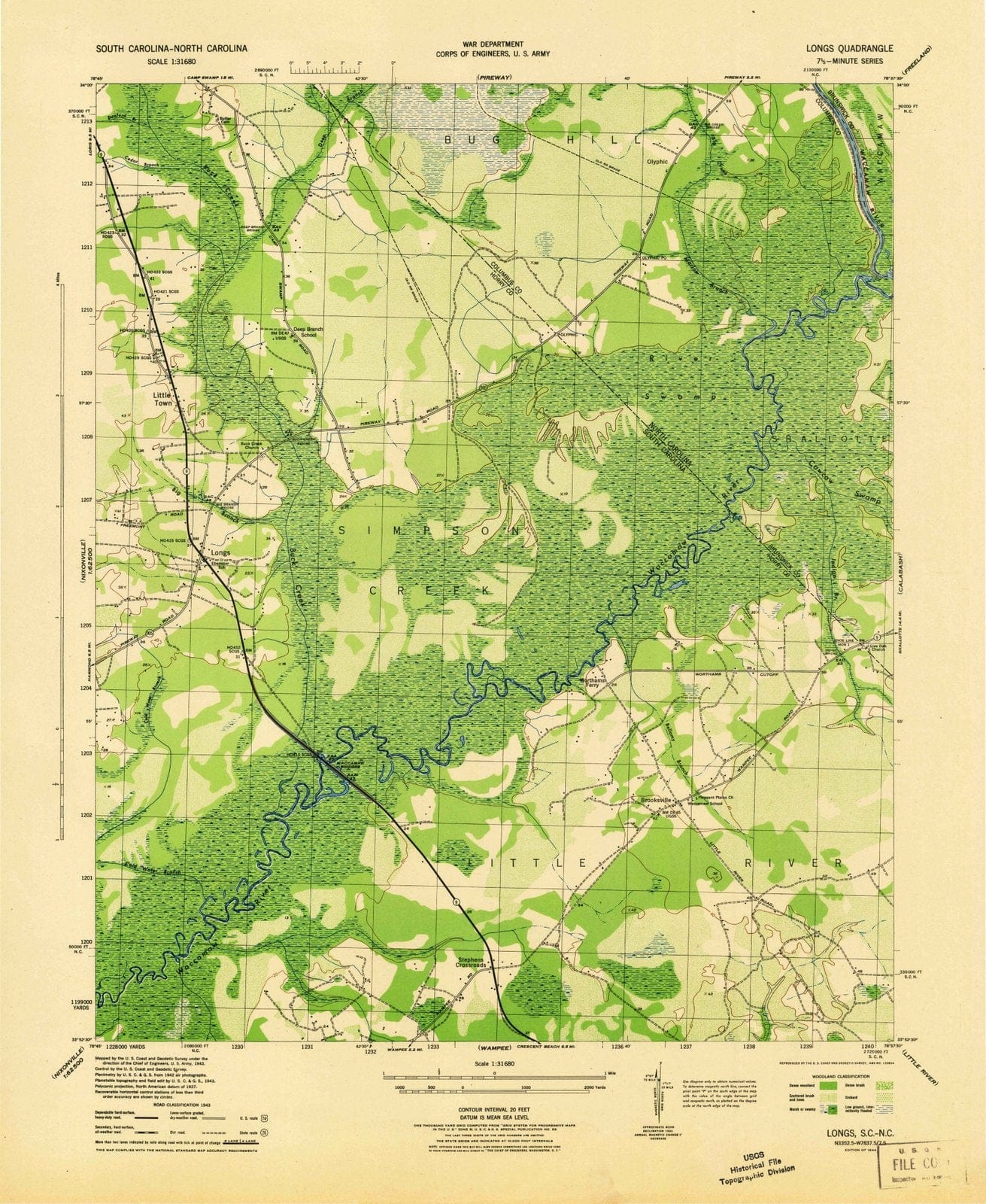 1944 Longs, SC - South Carolina - USGS Topographic Map