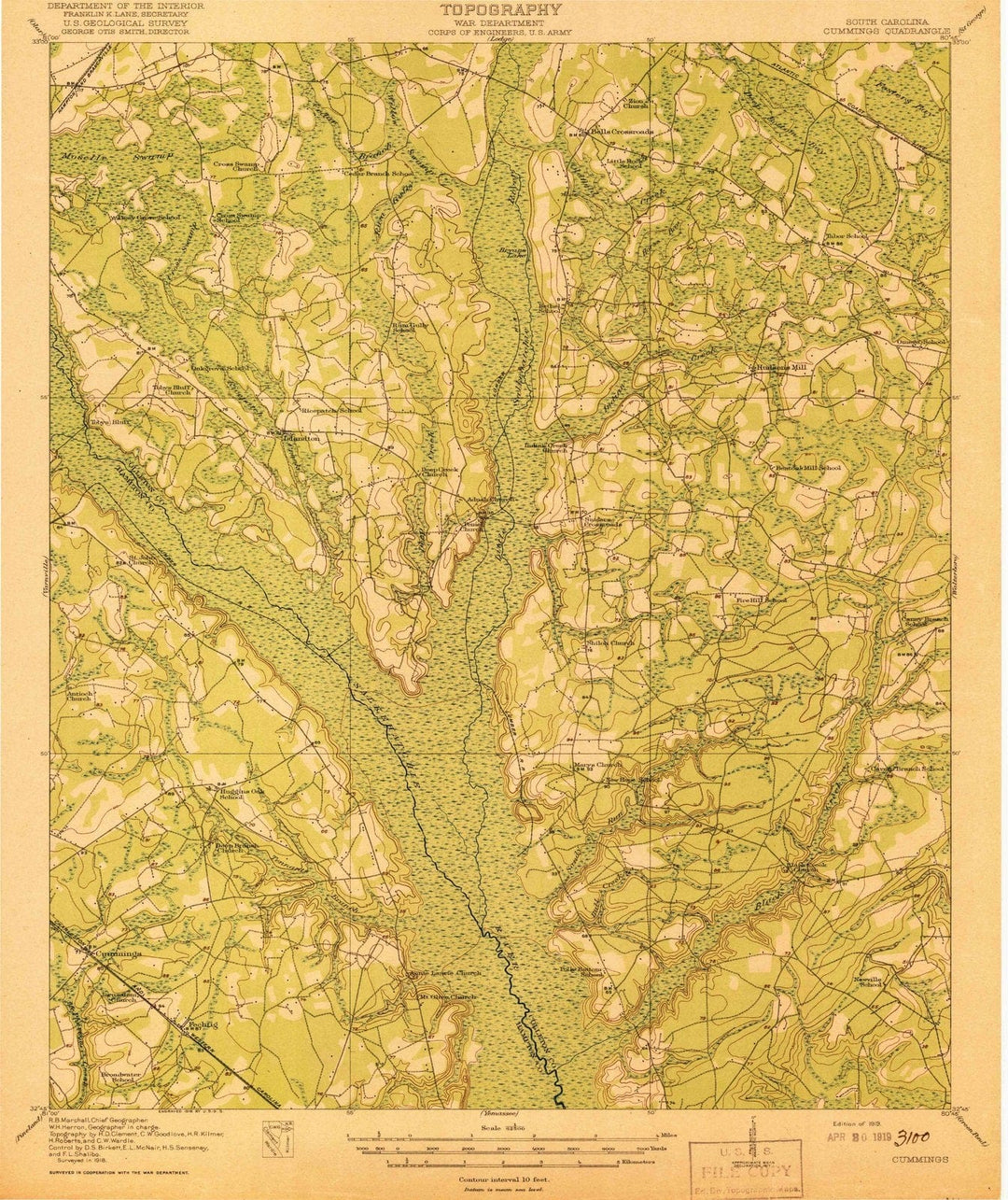 1919 Cummings, SC - South Carolina - USGS Topographic Map