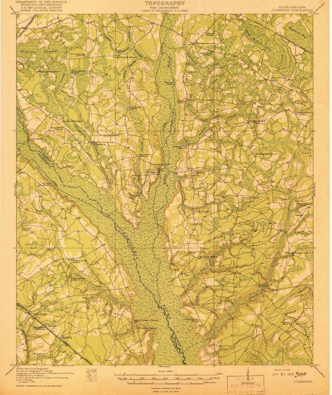 1919 Cummings, SC - South Carolina - USGS Topographic Map