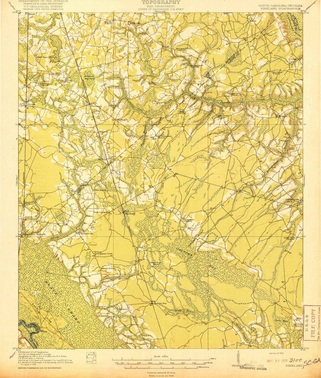 1919 Pineland, SC - South Carolina - USGS Topographic Map