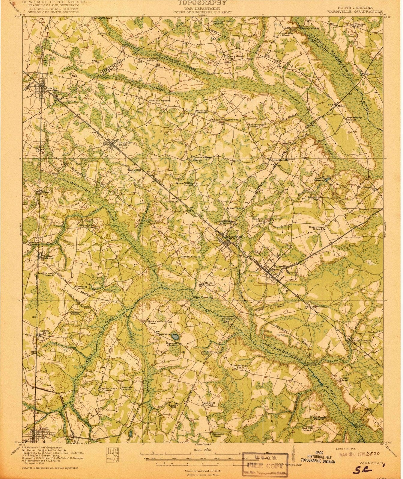 1918 Varnville, SC - South Carolina - USGS Topographic Map