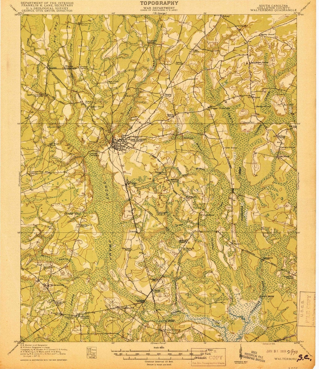 1918 Walterboro, SC - South Carolina - USGS Topographic Map