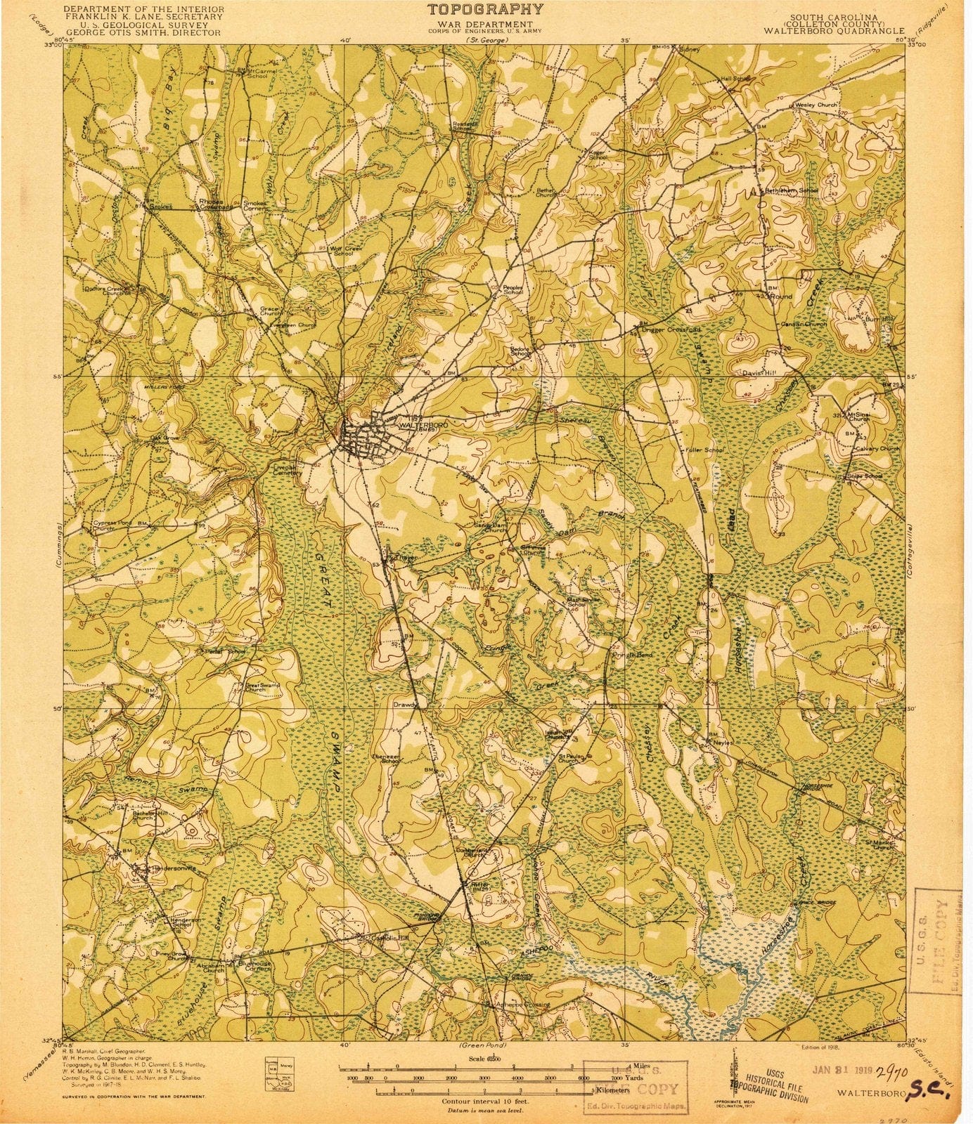 1918 Walterboro, SC - South Carolina - USGS Topographic Map