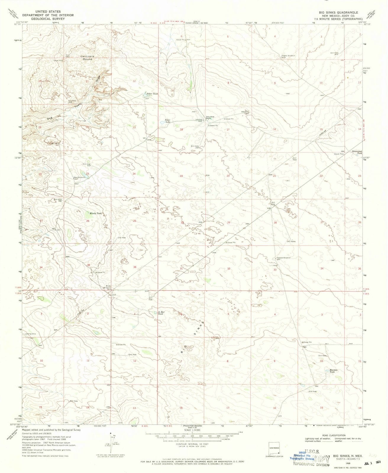 1968 Big Sinks, NM - New Mexico - USGS Topographic Map