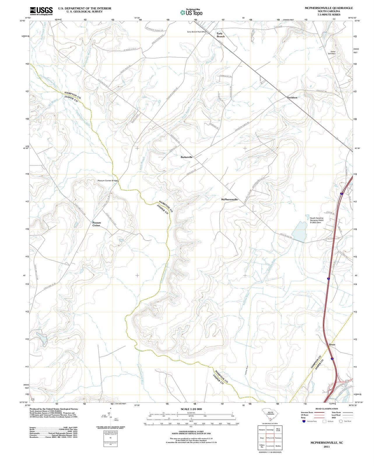 2011 McPhersonville, SC - South Carolina - USGS Topographic Map