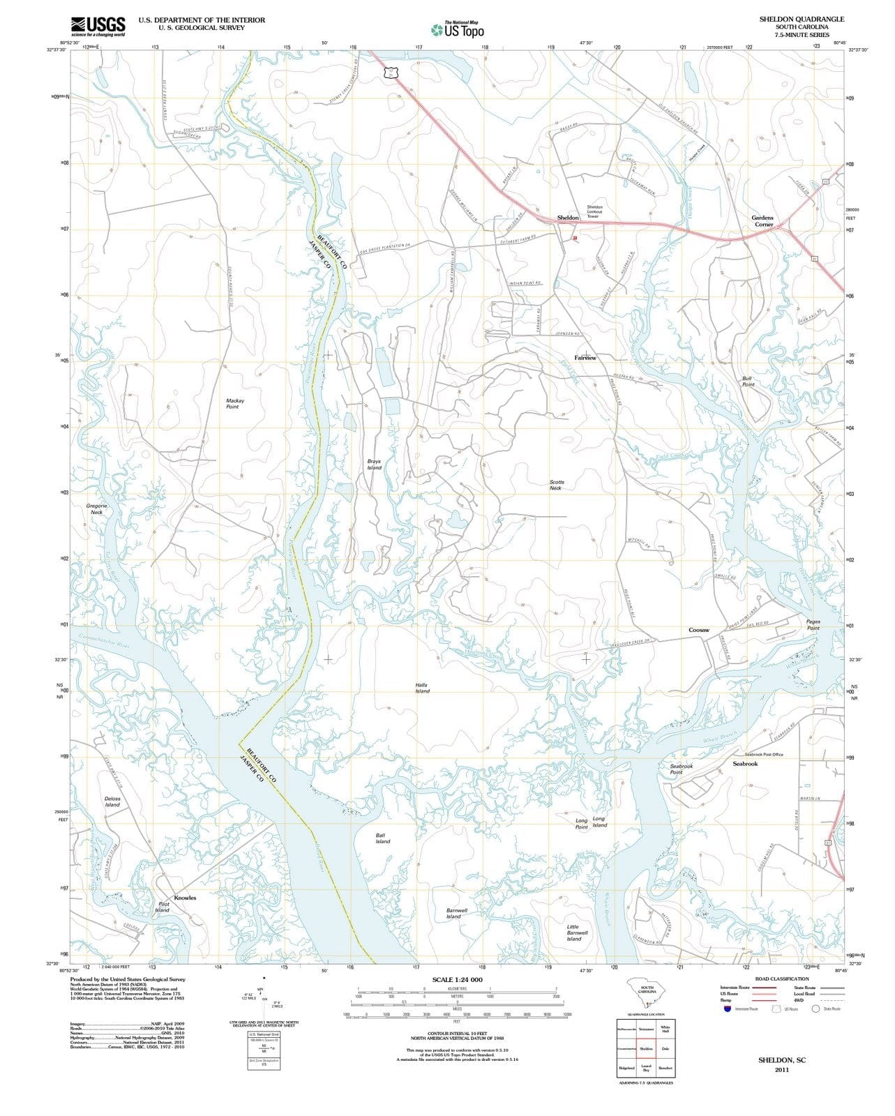 2011 Sheldon, SC - South Carolina - USGS Topographic Map