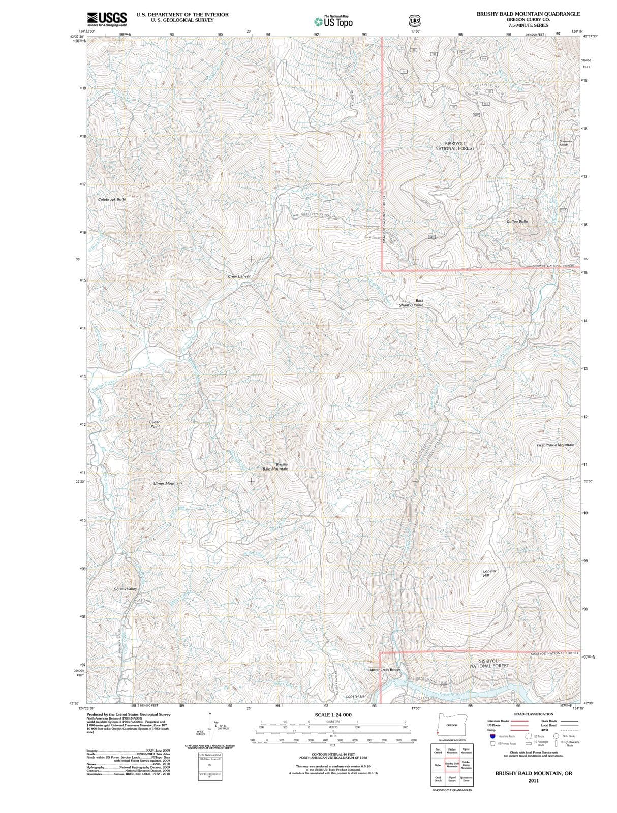 2011 Brushy Bald Mountain, OR - Oregon - USGS Topographic Map