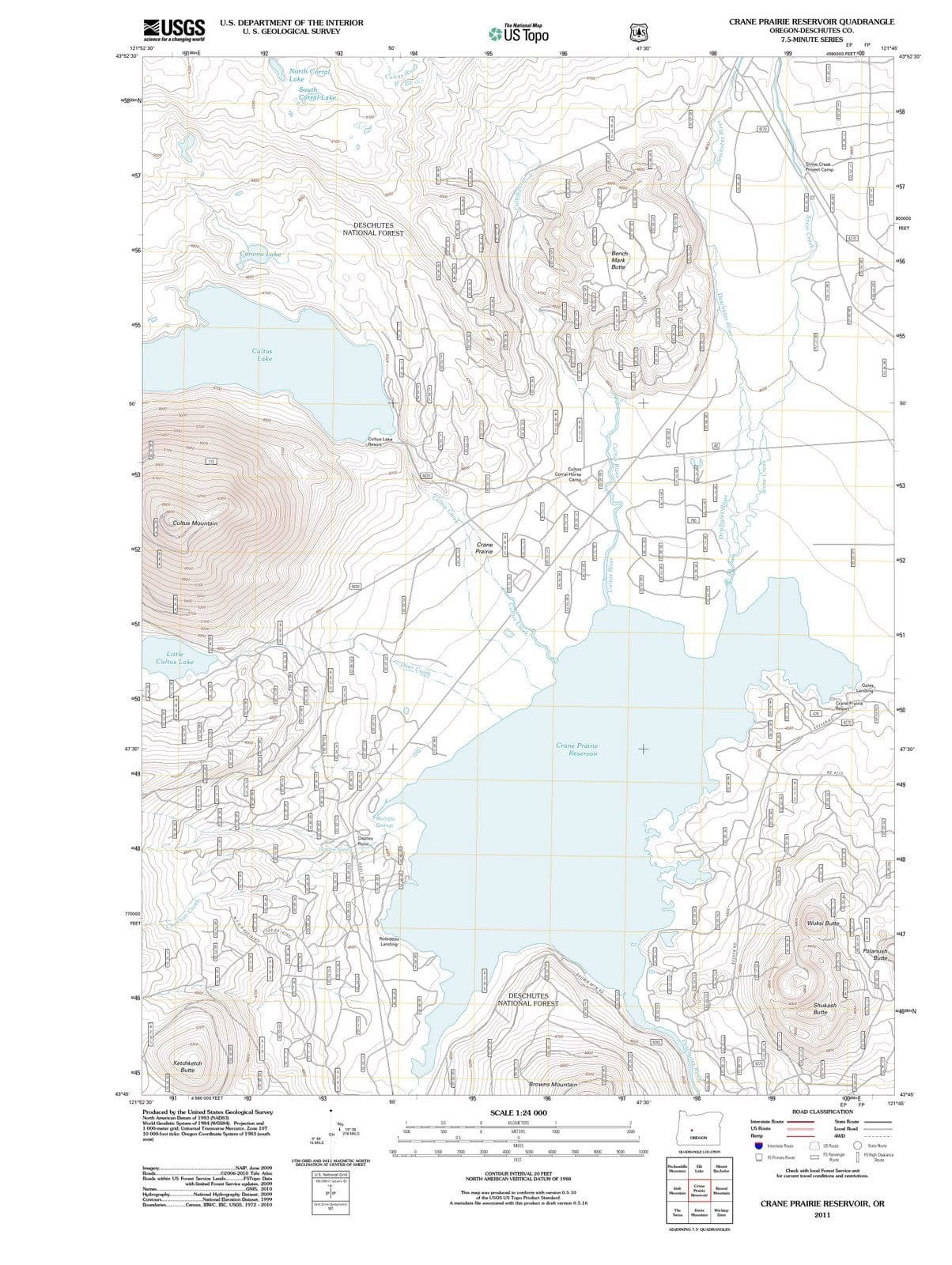 2011 Crane Prairie Reservoir, OR - Oregon - USGS Topographic Map