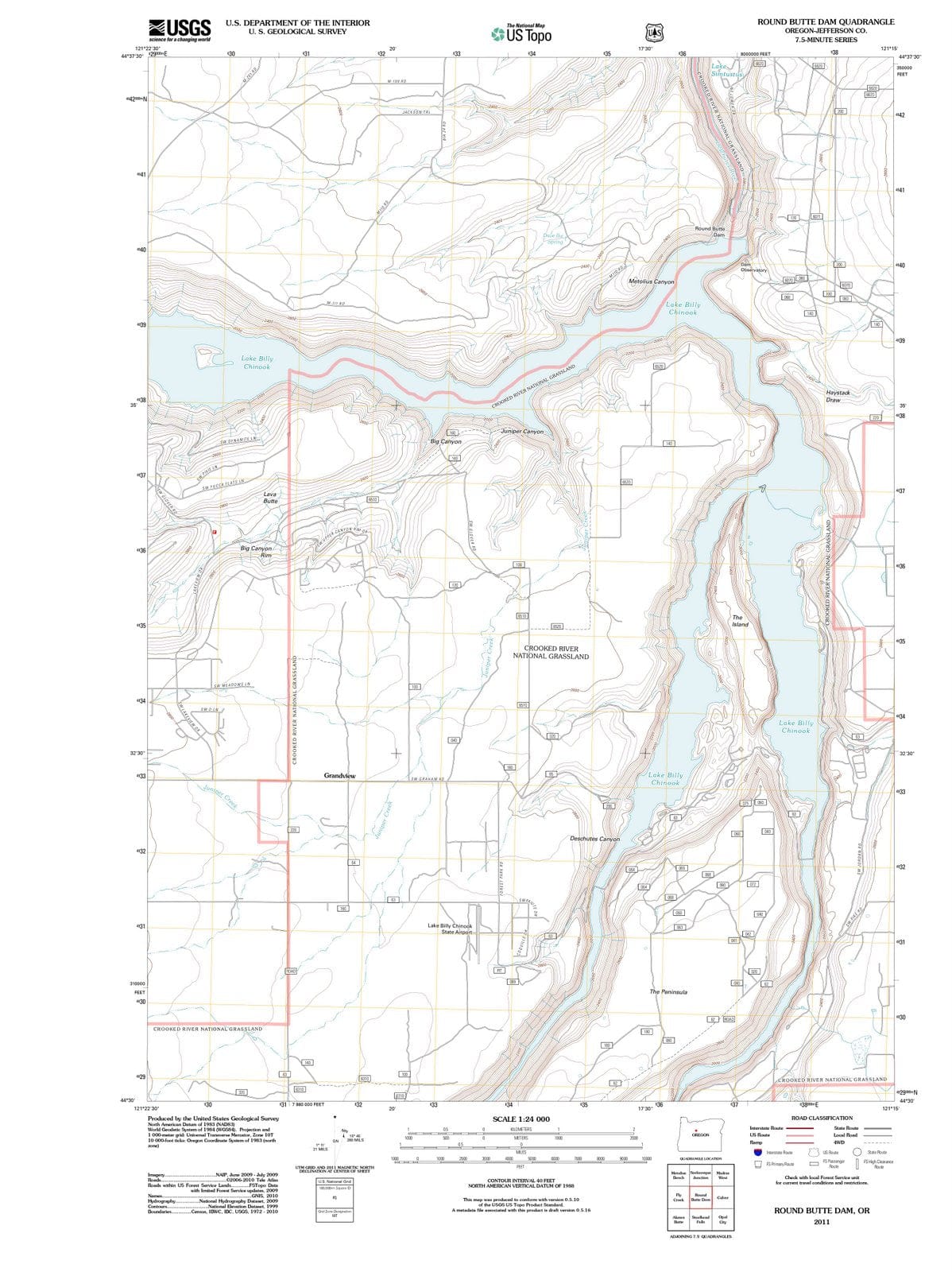 2011 Round Butte Dam, OR - Oregon - USGS Topographic Map