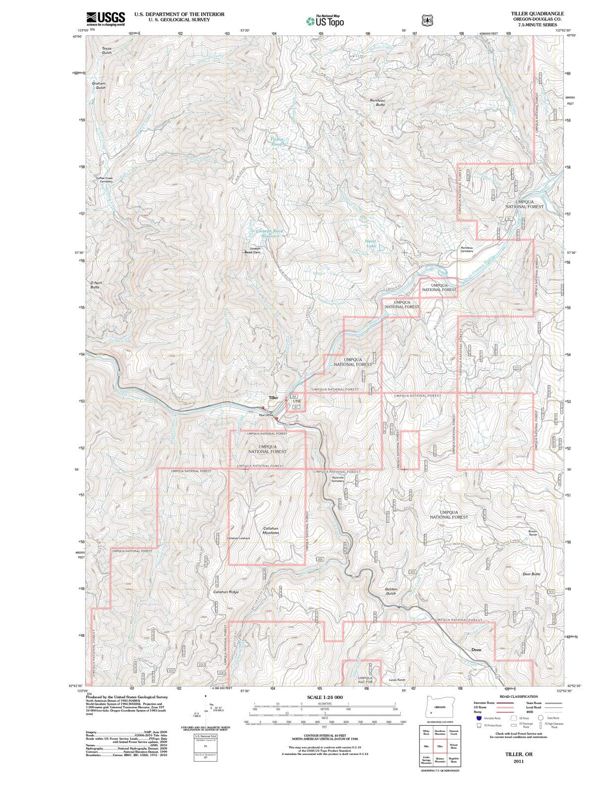 2011 Tiller, OR - Oregon - USGS Topographic Map