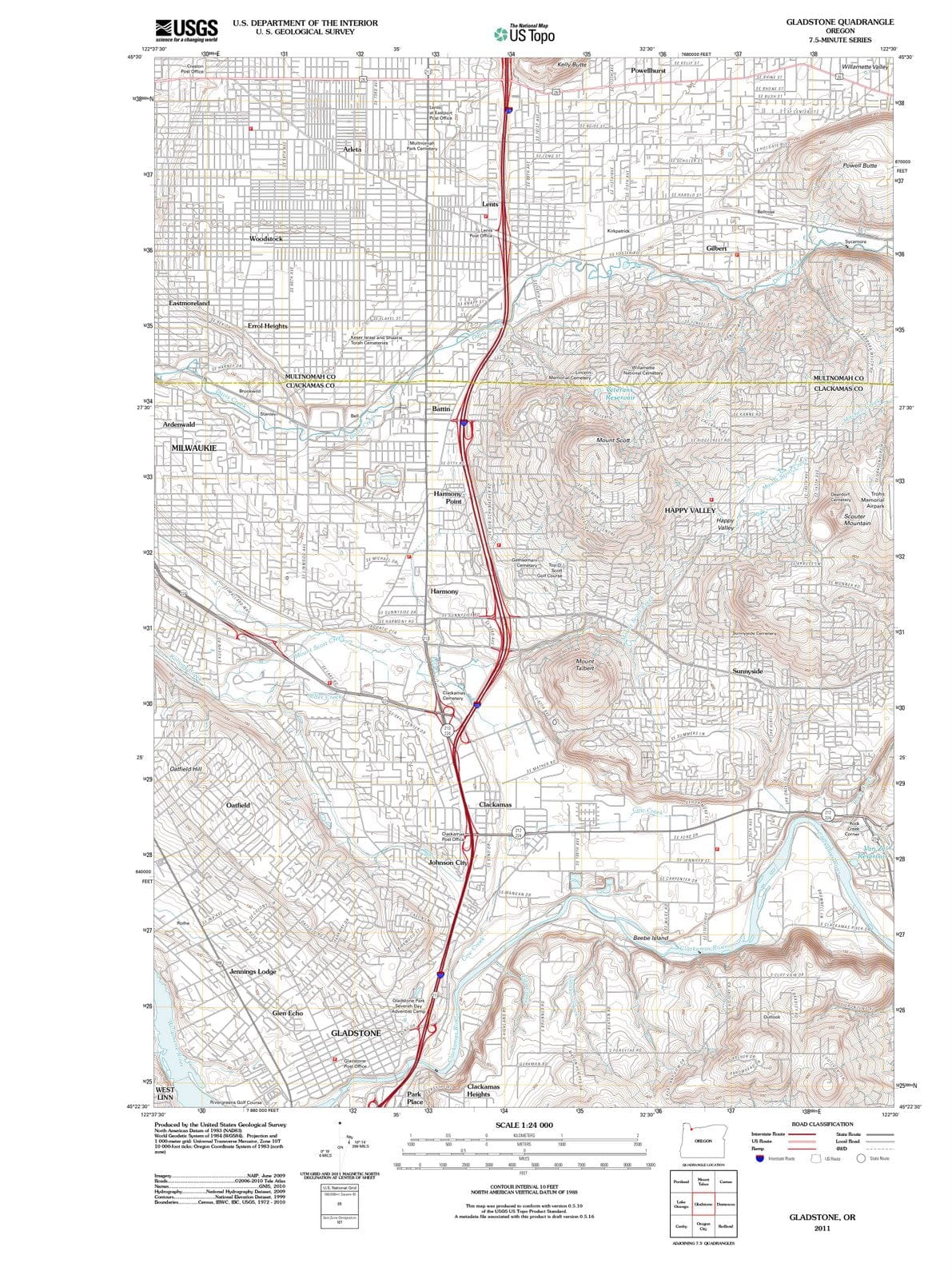 2011 Gladstone, OR - Oregon - USGS Topographic Map