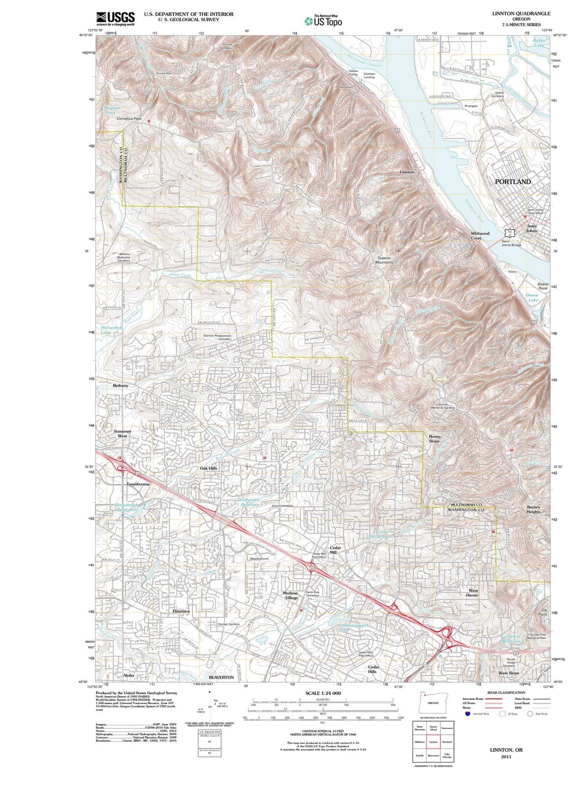 2011 Linnton, OR - Oregon - USGS Topographic Map