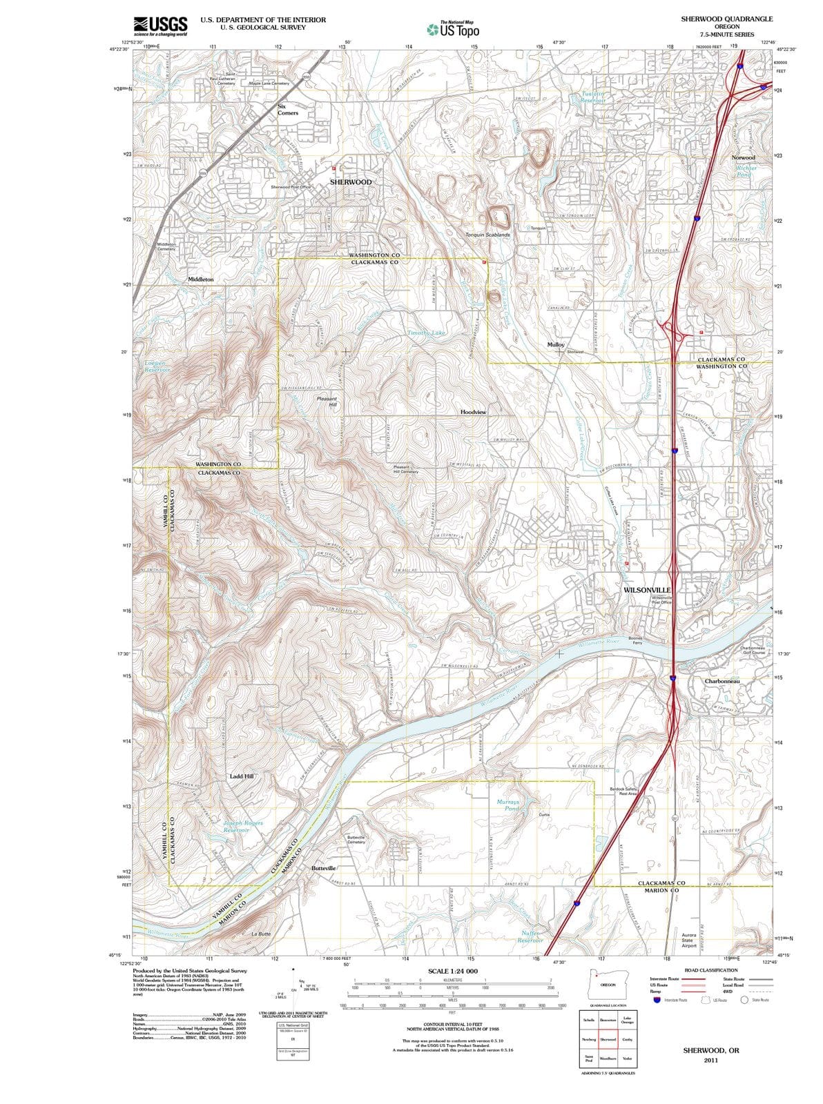 2011 Sherwood, OR - Oregon - USGS Topographic Map