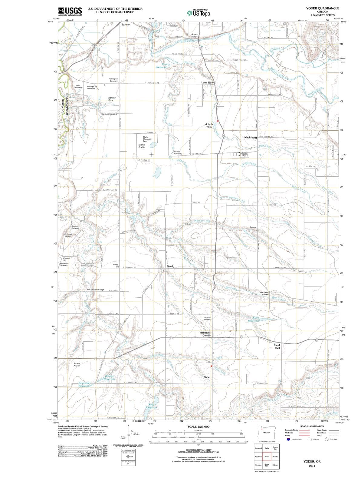 2011 Yoder, OR - Oregon - USGS Topographic Map