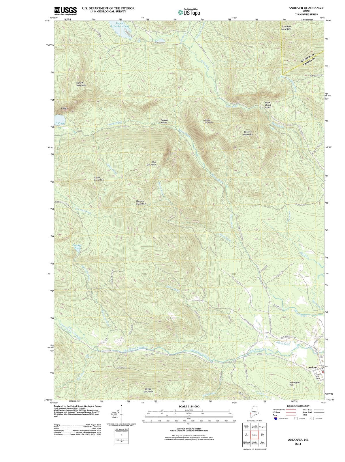 2011 Andover, ME - Maine - USGS Topographic Map