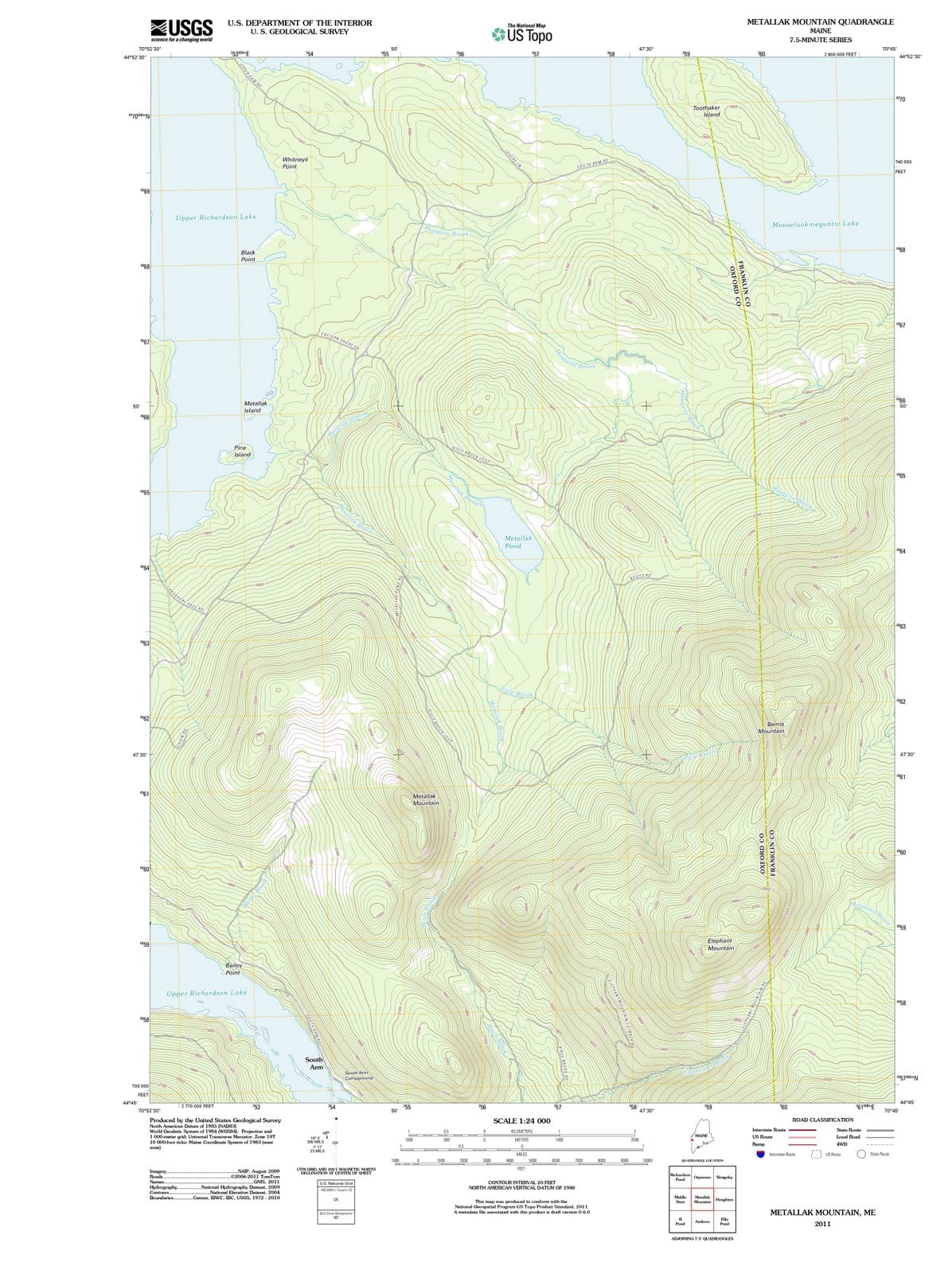 2011 Metallak Mountain, ME - Maine - USGS Topographic Map