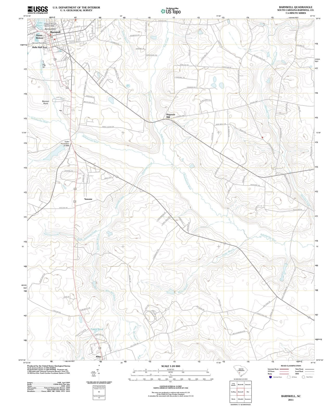 2011 Barnwell, SC - South Carolina - USGS Topographic Map