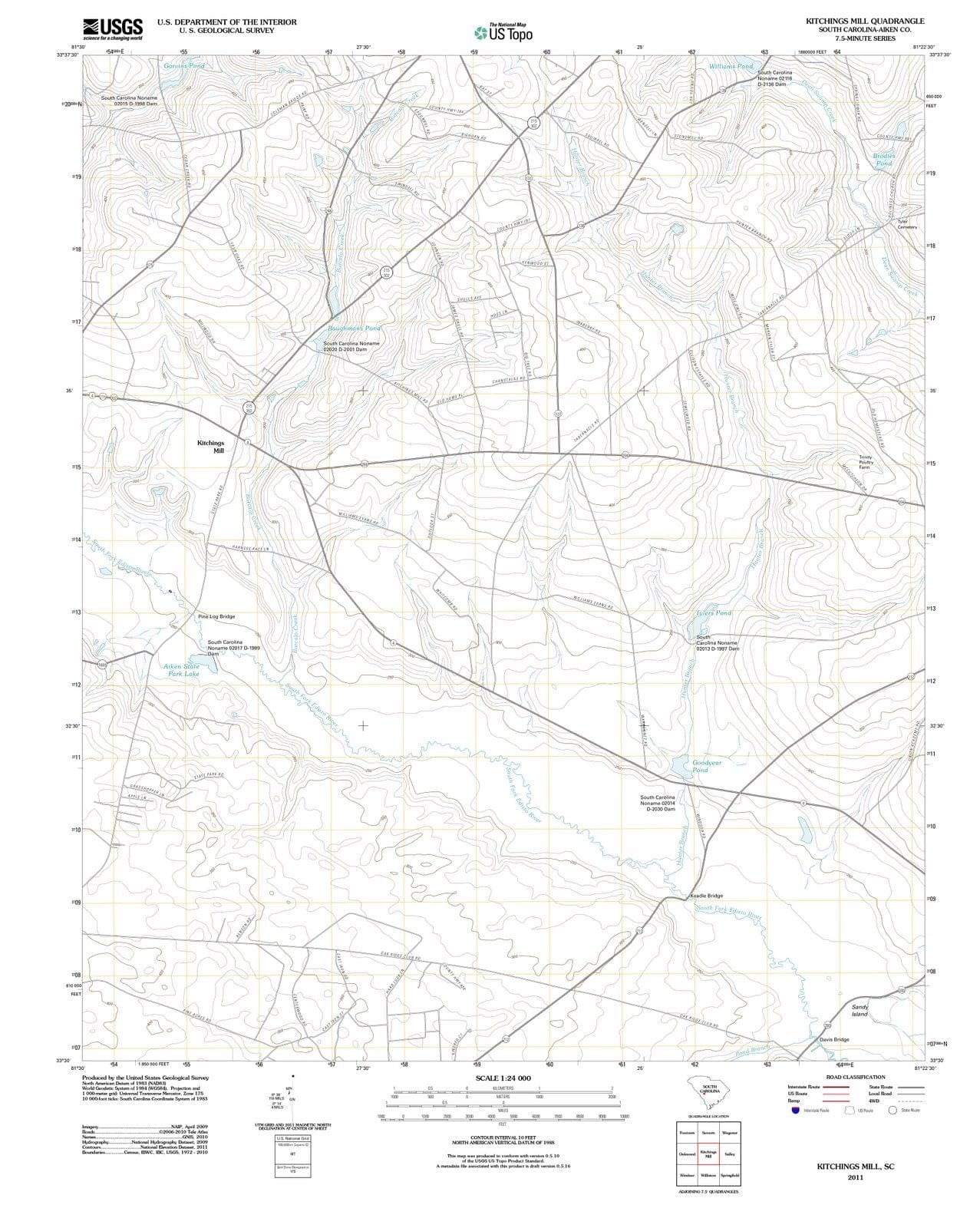 2011 Kitchings Mill, SC - South Carolina - USGS Topographic Map